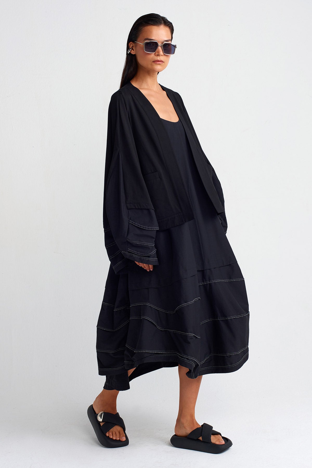 Black / Black Double-Fabric Cardigan-Y255015012