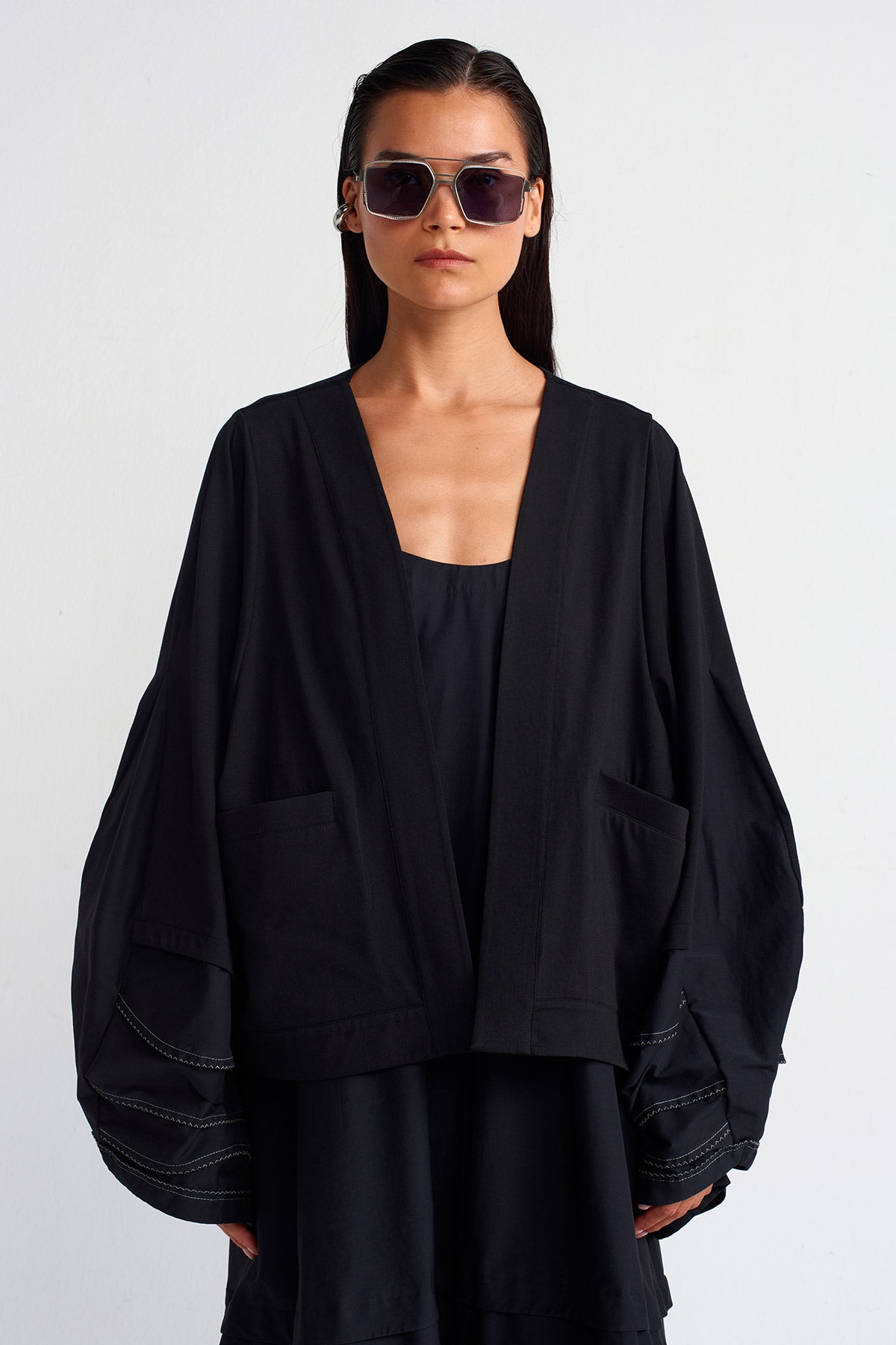 Black / Black Double-Fabric Cardigan-Y255015012