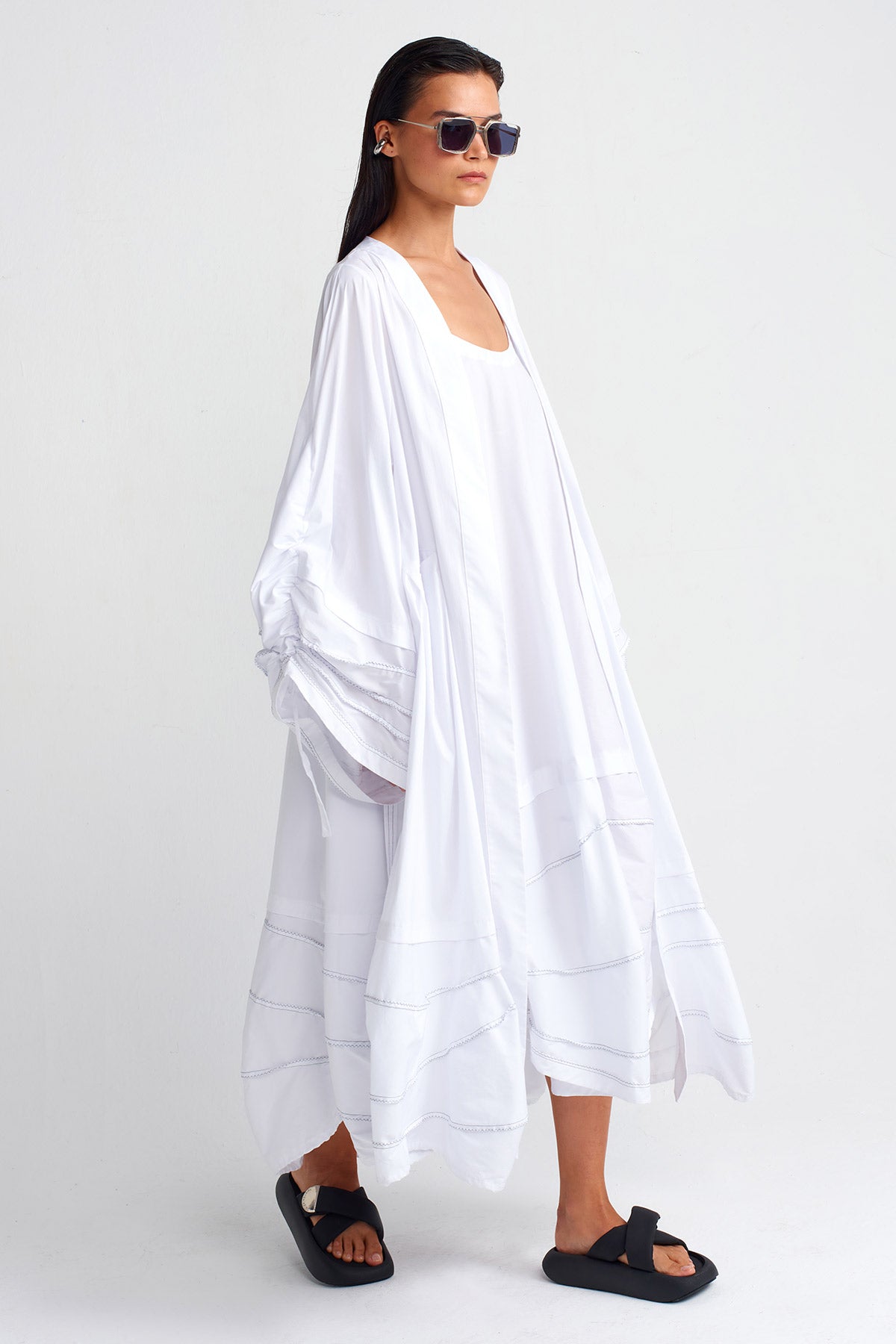 Off White Double-Fabric Long Kimono-Y255015013
