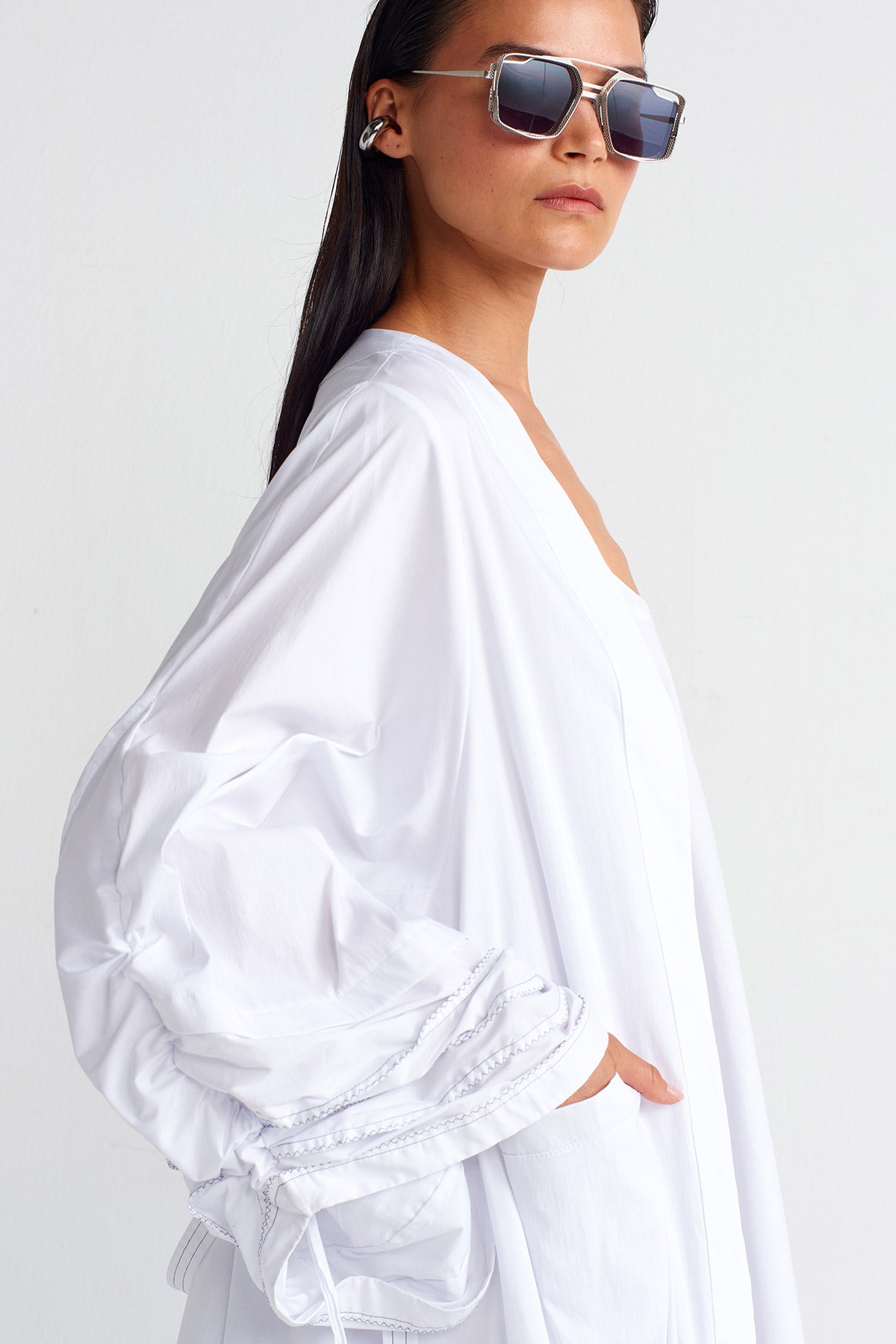 Off White Double-Fabric Long Kimono-Y255015013