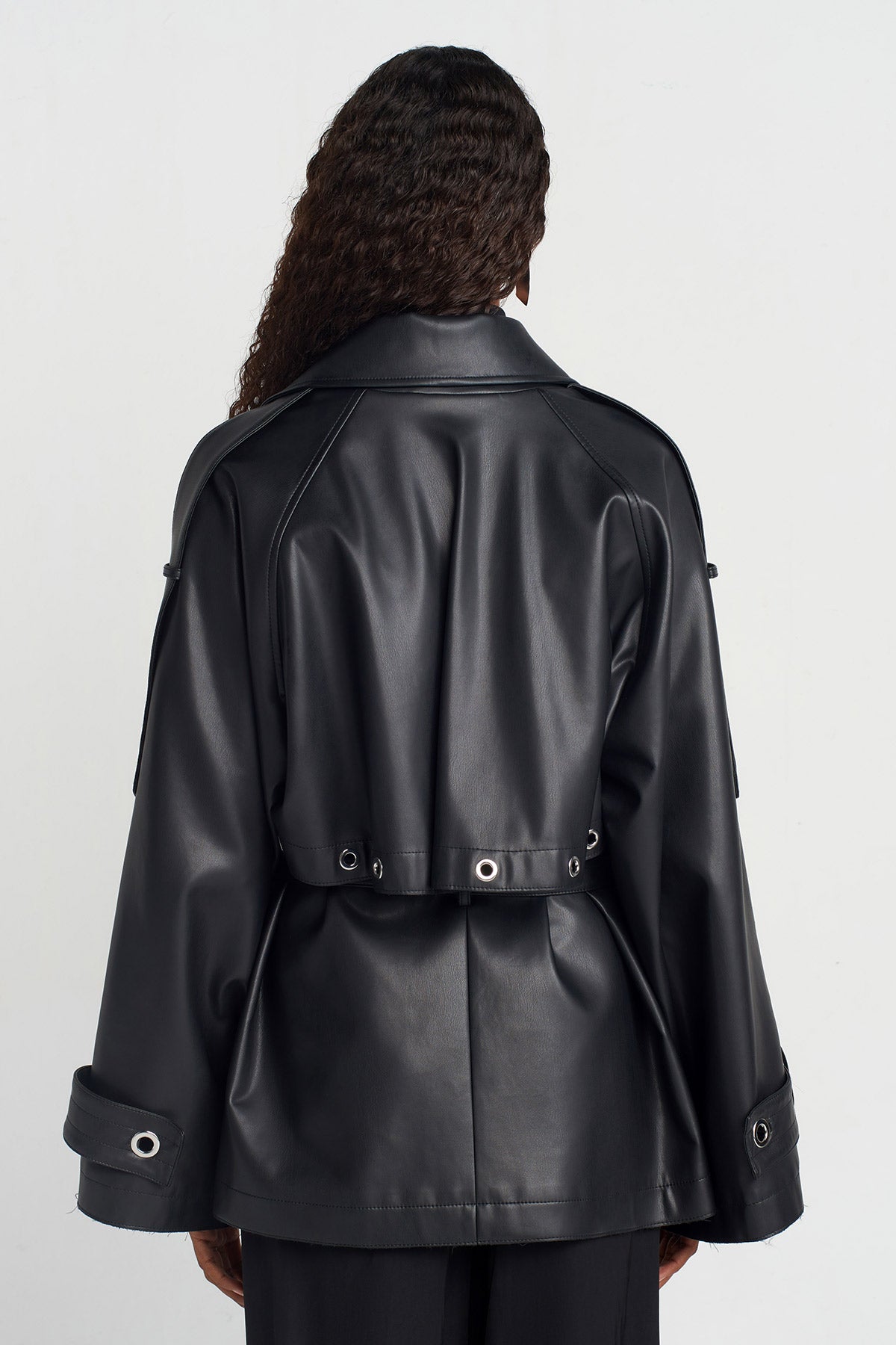 Black Faux Leather Coat-Y255015033