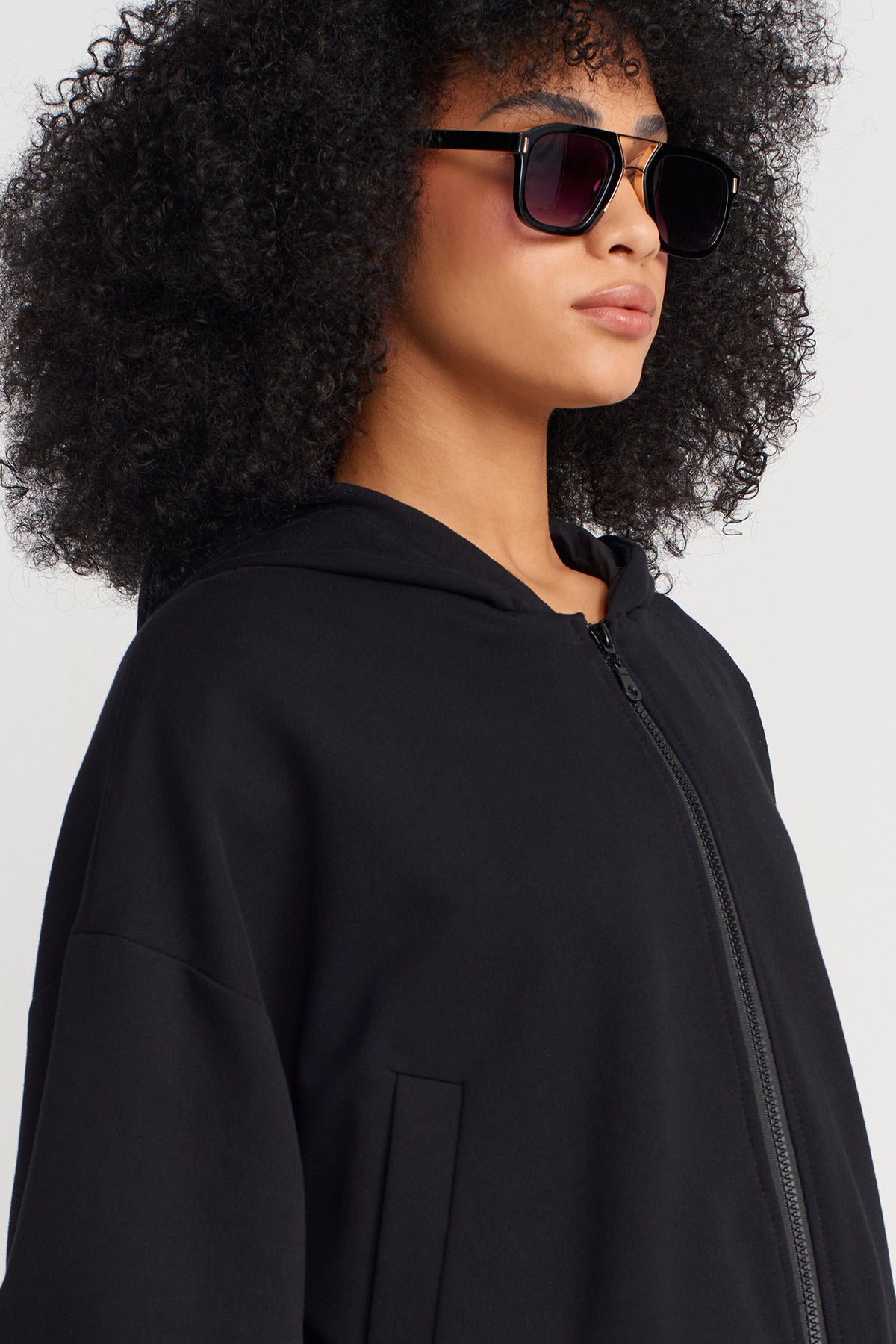 Black Hooded Bomber Jacket-Y255015096