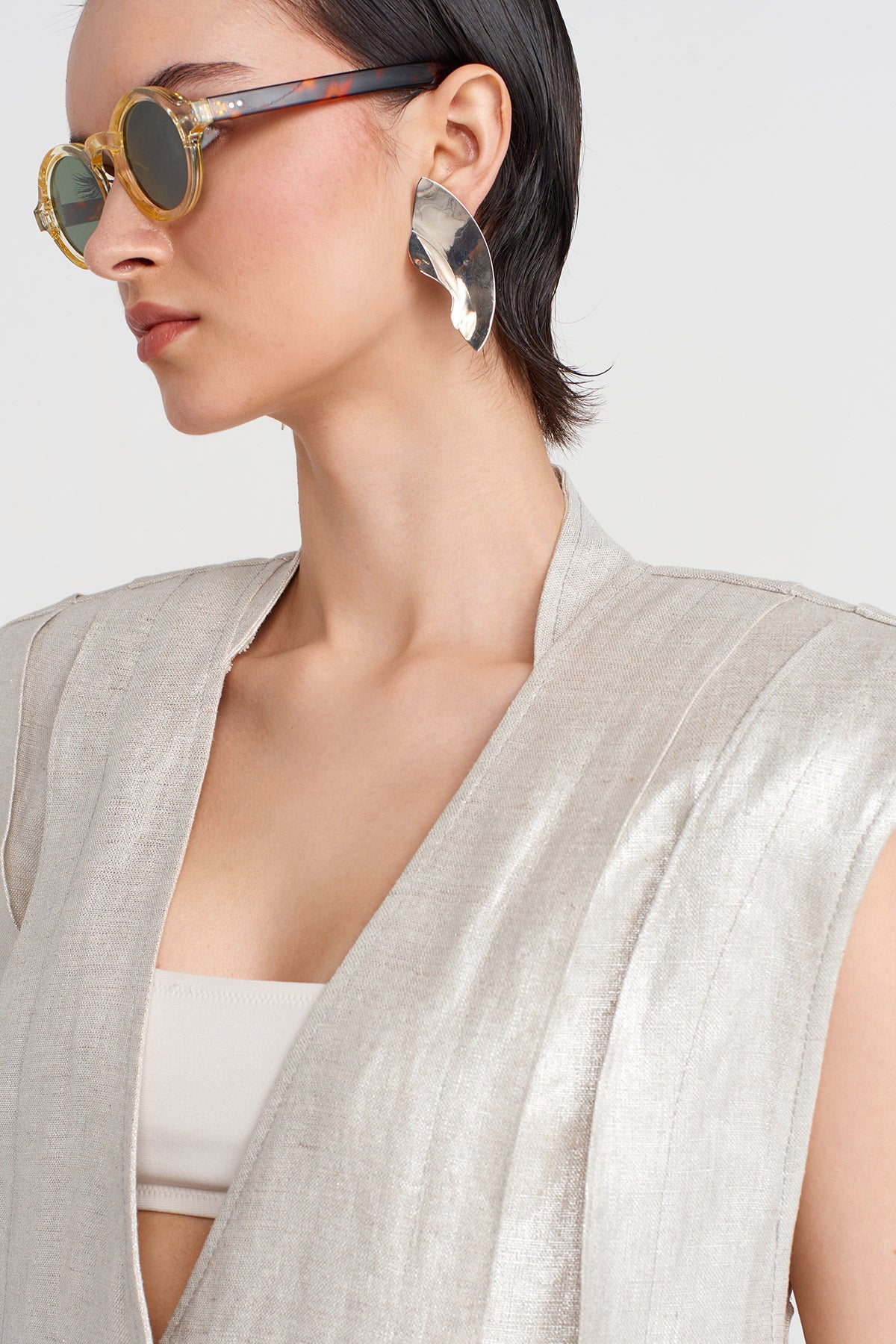 Silver Padded Long Coated Vest-Y255015100
