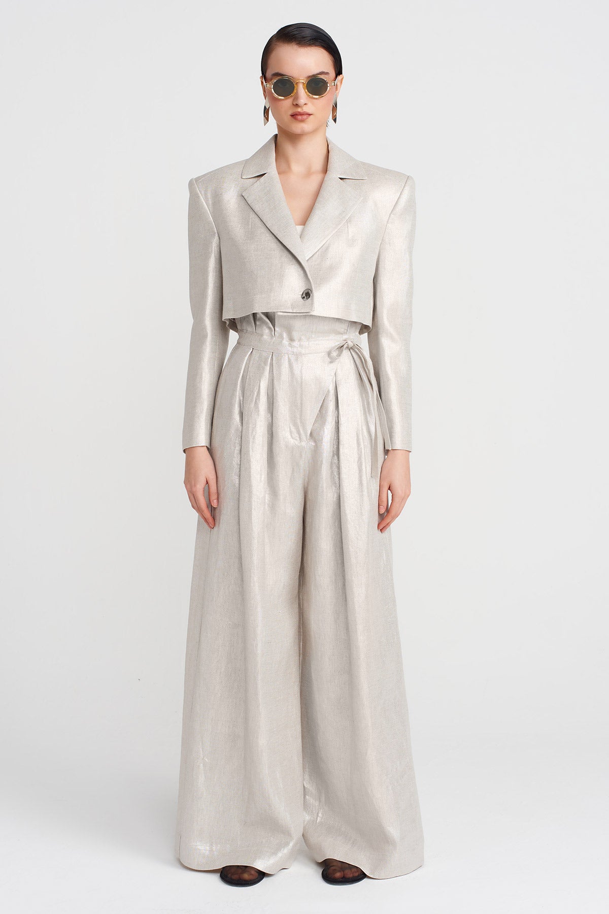 Silver Cropped Blazer Coated Jacket-Y255015101