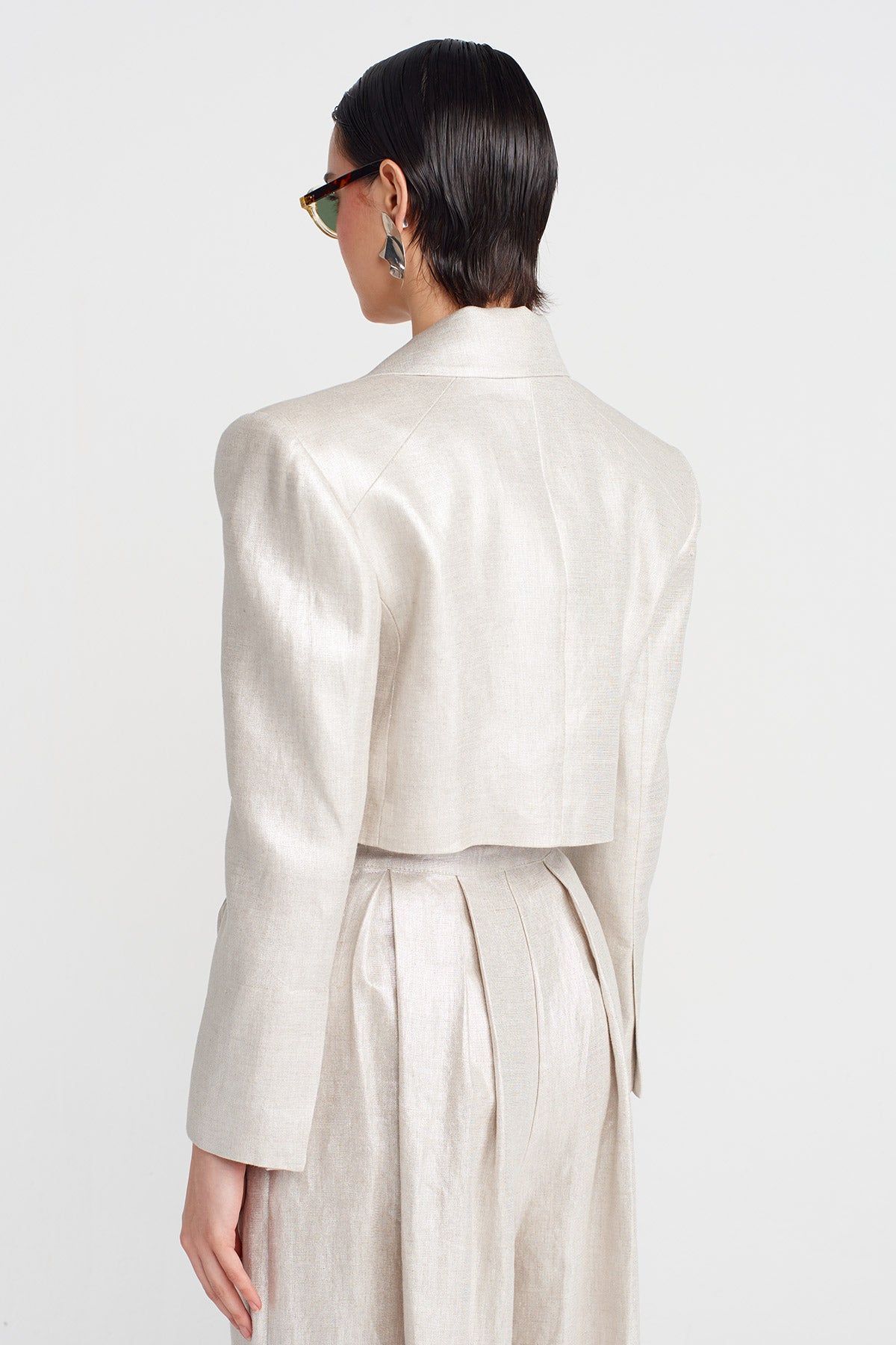 Silver Cropped Blazer Coated Jacket-Y255015101