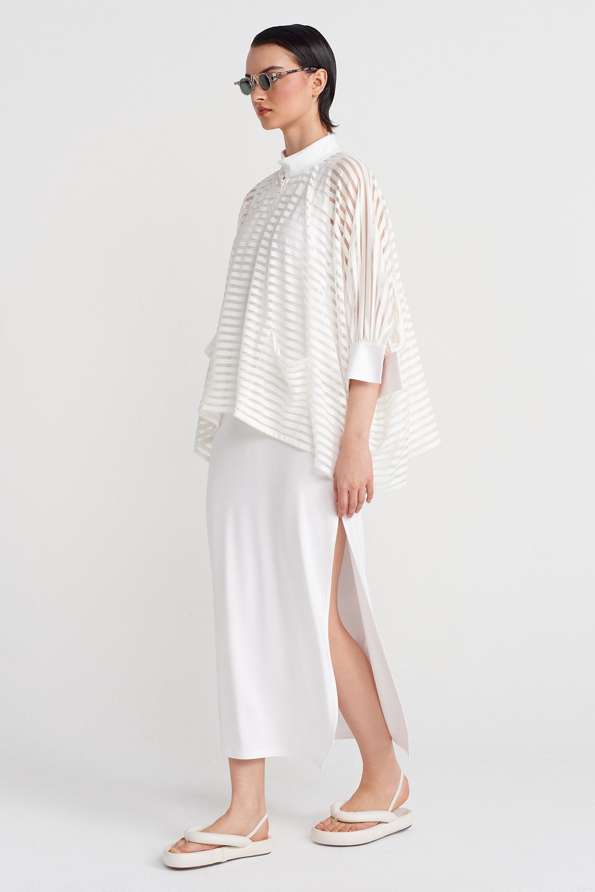 Off White Striped Jacket-Y255015105