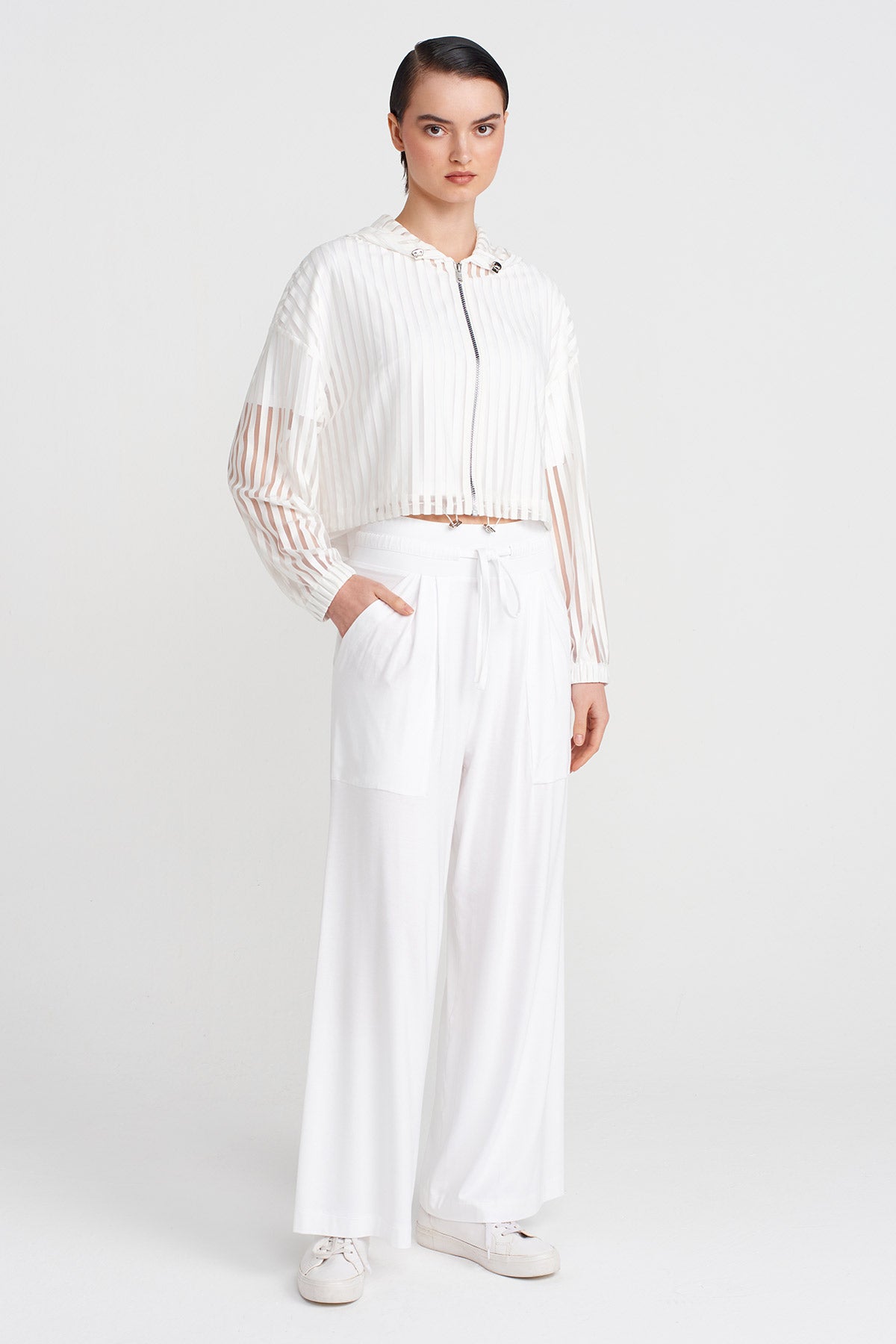 Off White Striped Bomber-Y255015106