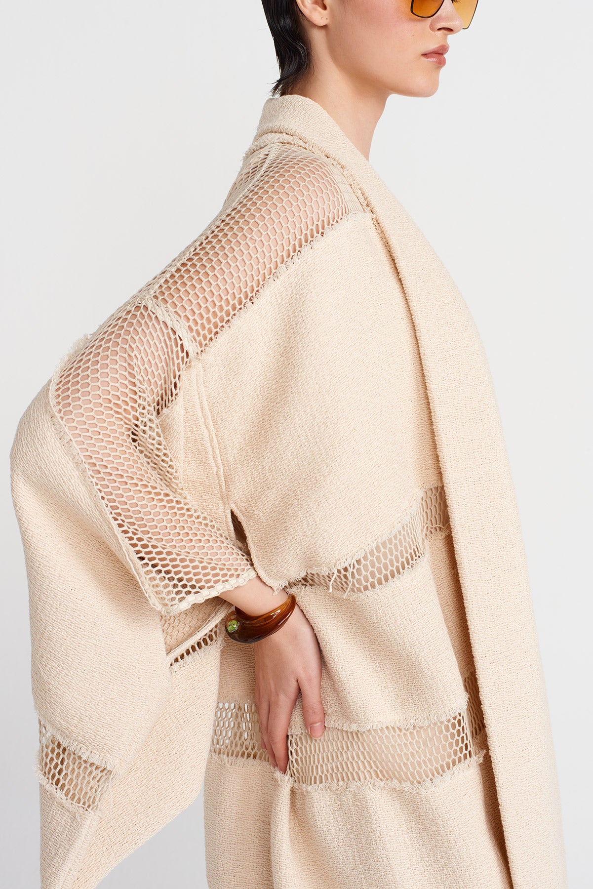 Nature Mesh Detail Knitted Kimono-Y255015117