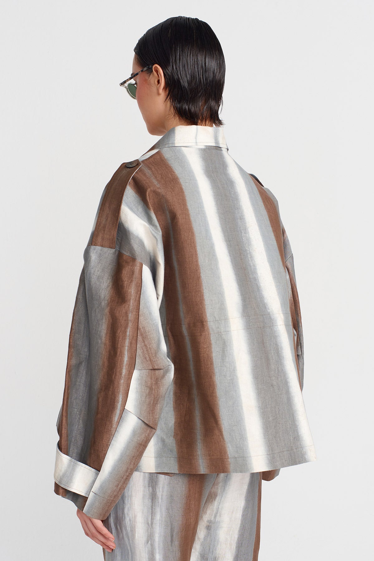 Brown / White Printed Trench Coat-Y255015119