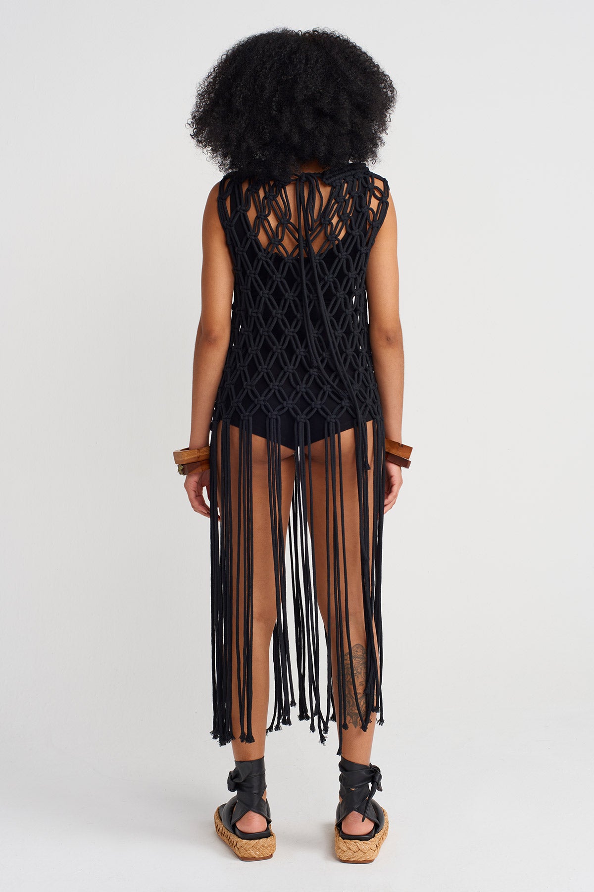 Black Handmade Macramé Tunic-Y256016003