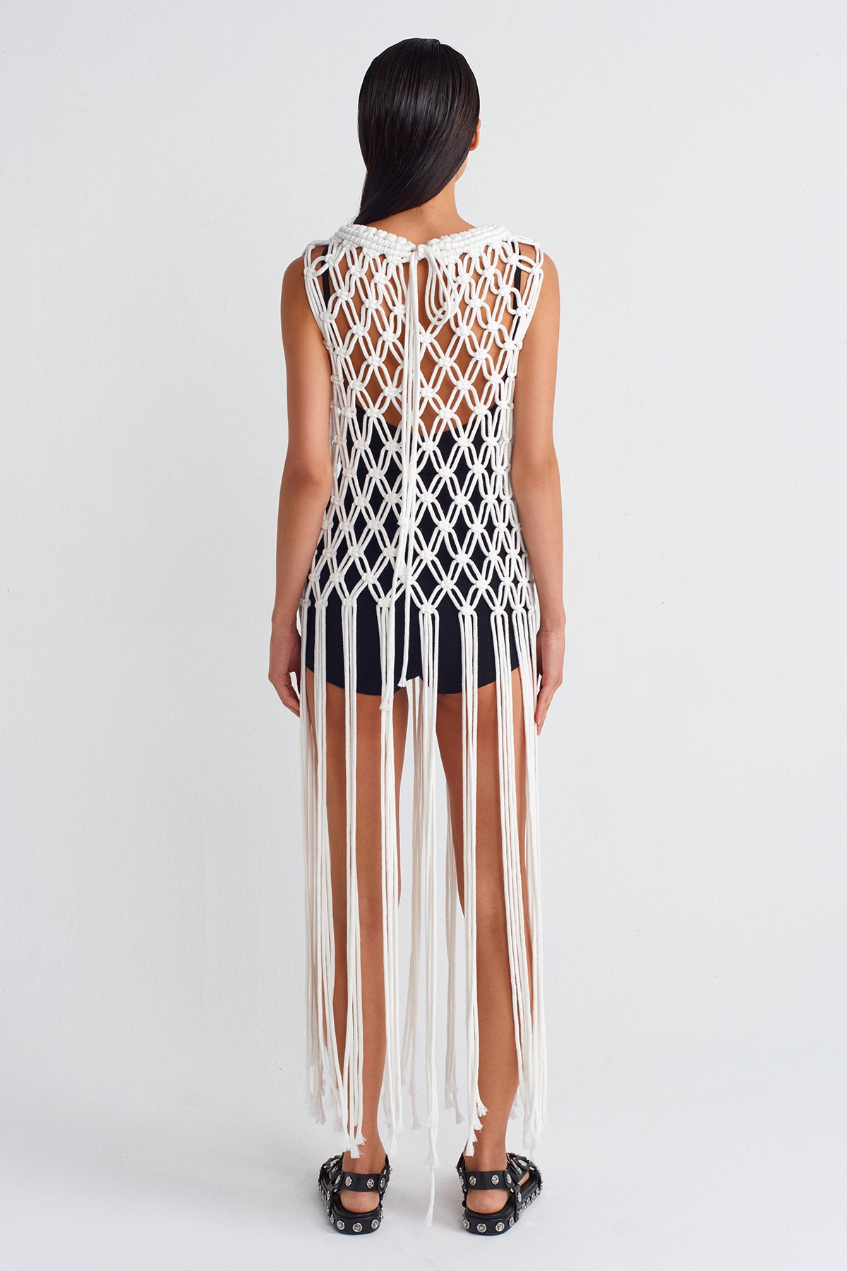 Off White Handmade Macramé Tunic-Y256016003
