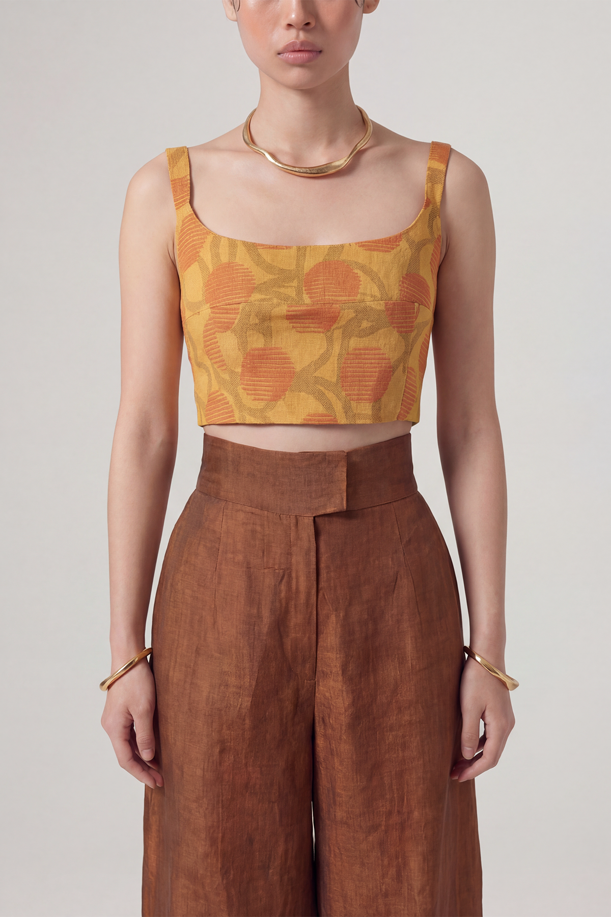 Bronze Patterned Strap Bustier-Y261011058