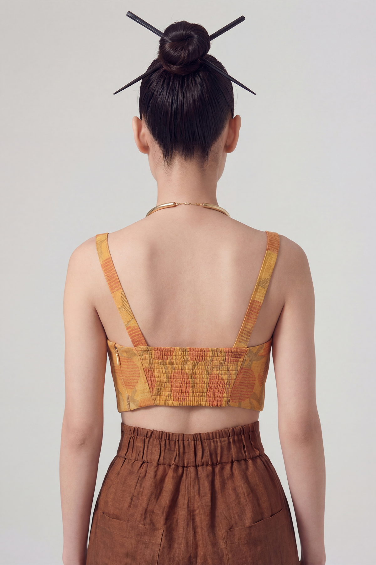 Bronze Patterned Strap Bustier-Y261011058