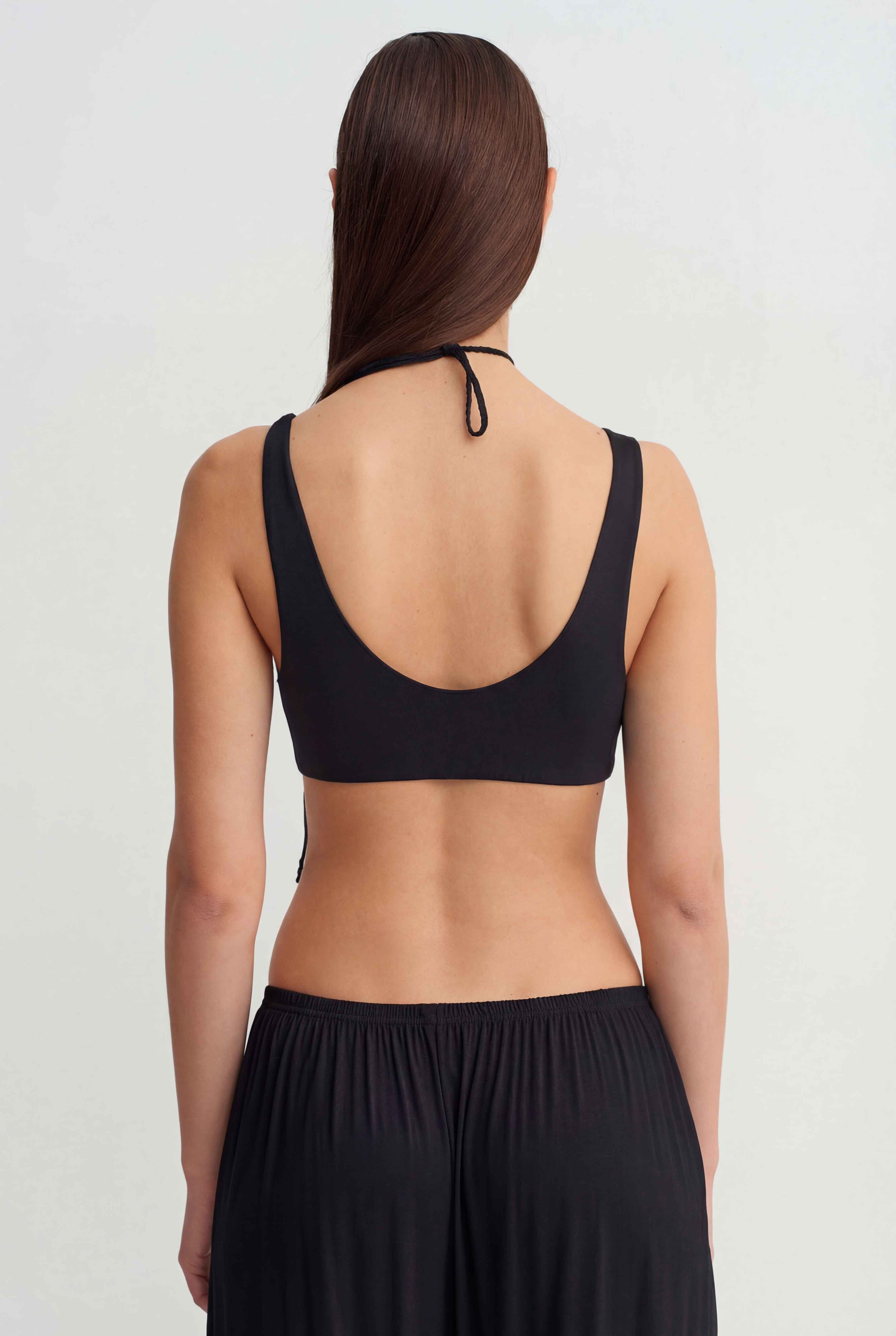 Black Minimal Bralette Crop Top-Y261011069