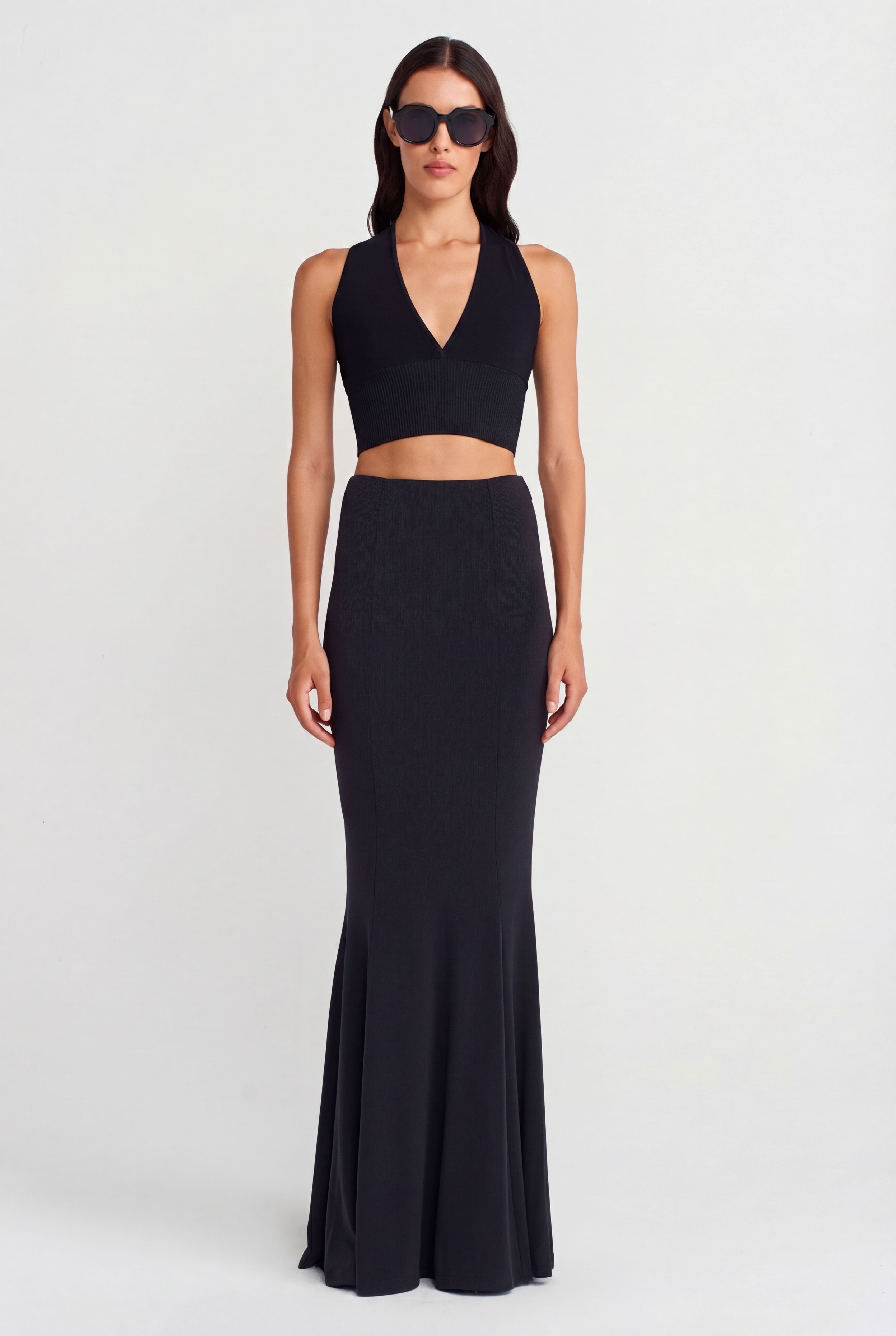 Black High-Waisted Long Jersey Skirt-Y262012028