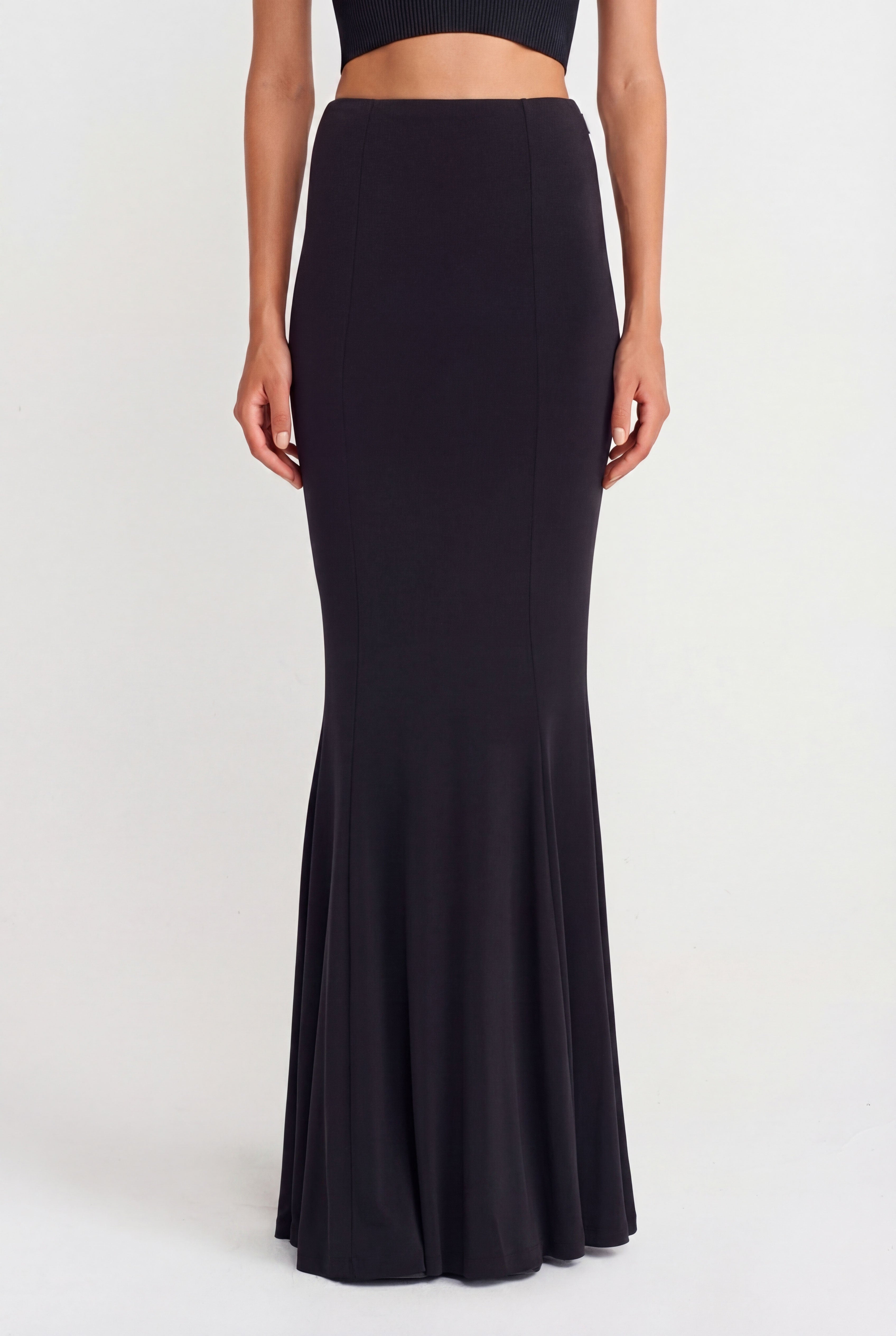 Black High-Waisted Long Jersey Skirt-Y262012028
