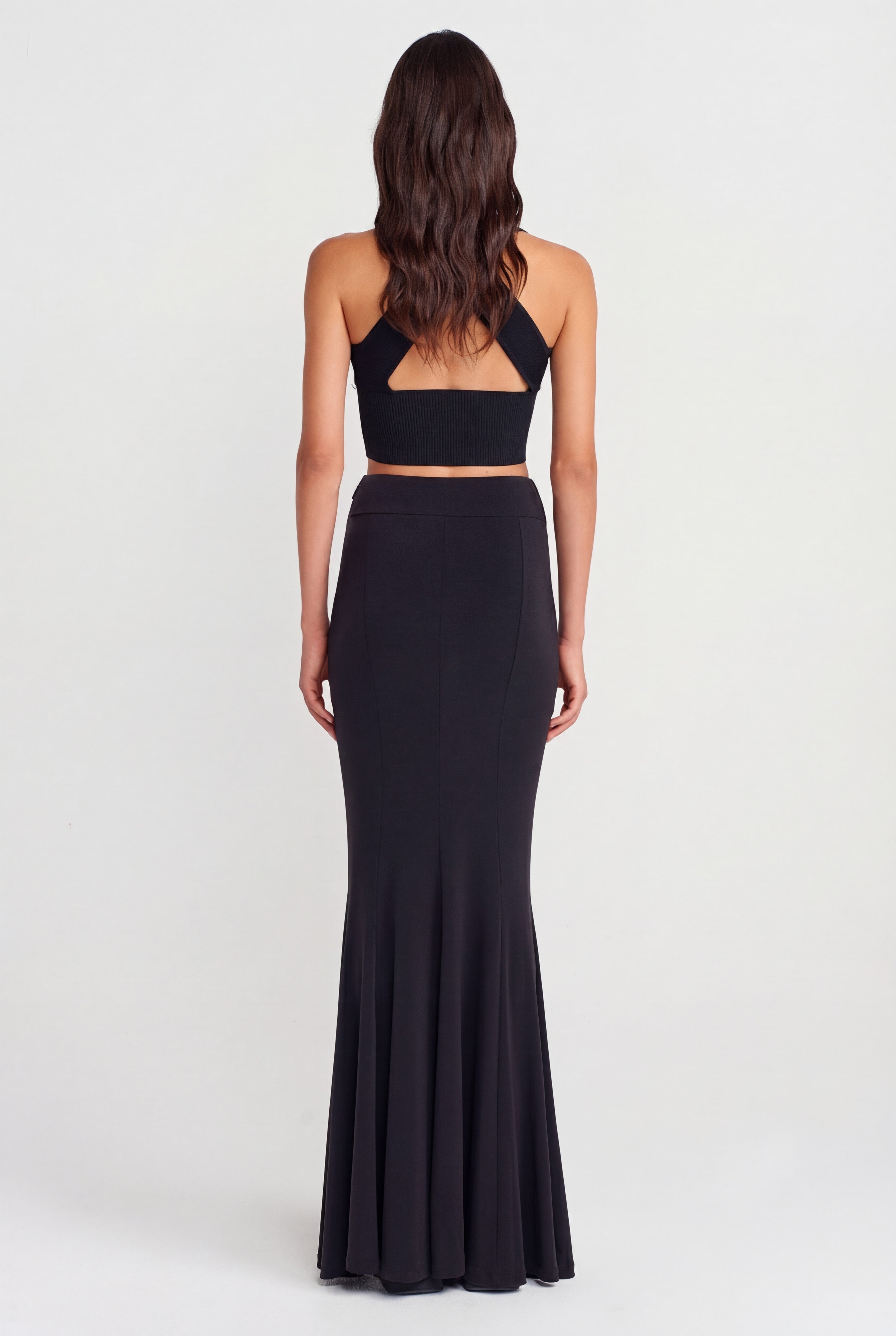 Black High-Waisted Long Jersey Skirt-Y262012028