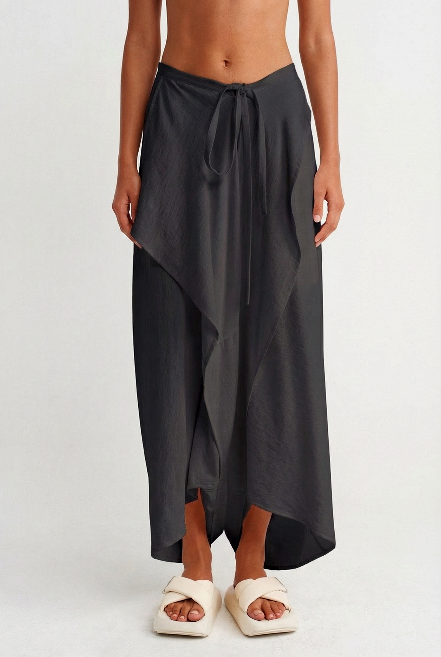 Black Asymmetric Wrap Harem Trousers-Y263013007