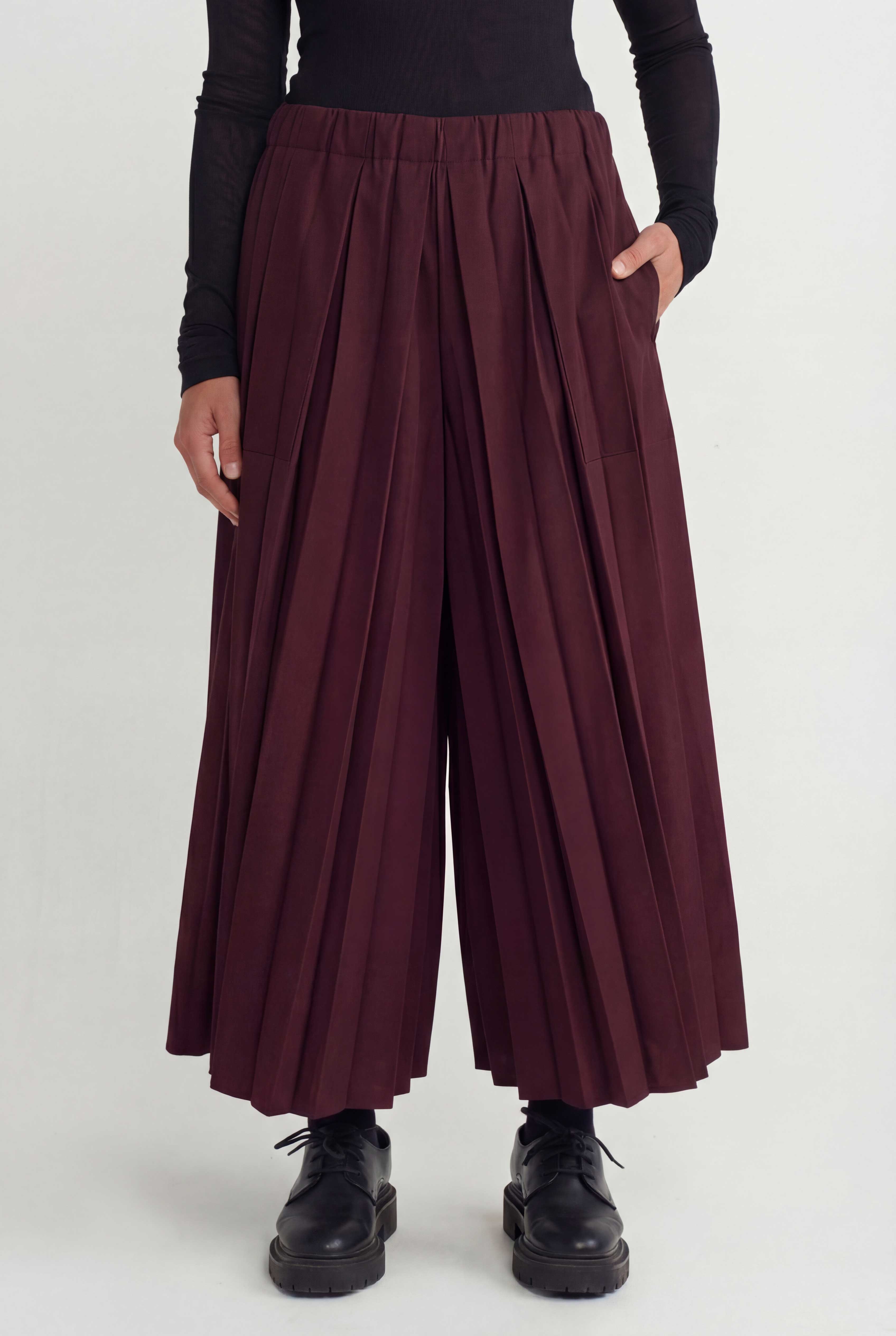 Burgundy  Pleated Trousers-Y263013023