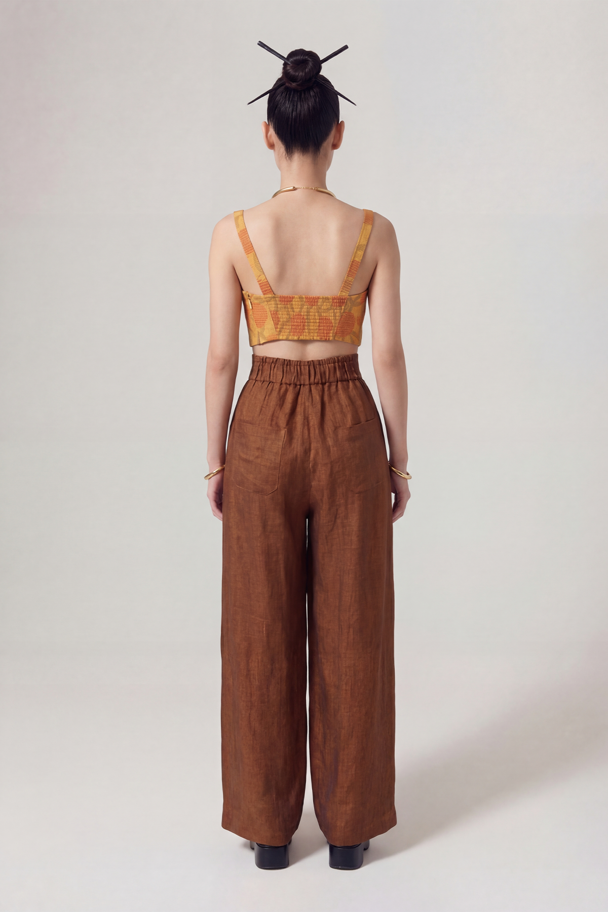 Bronze High-Waisted Wide-Leg Trousers-Y263013031