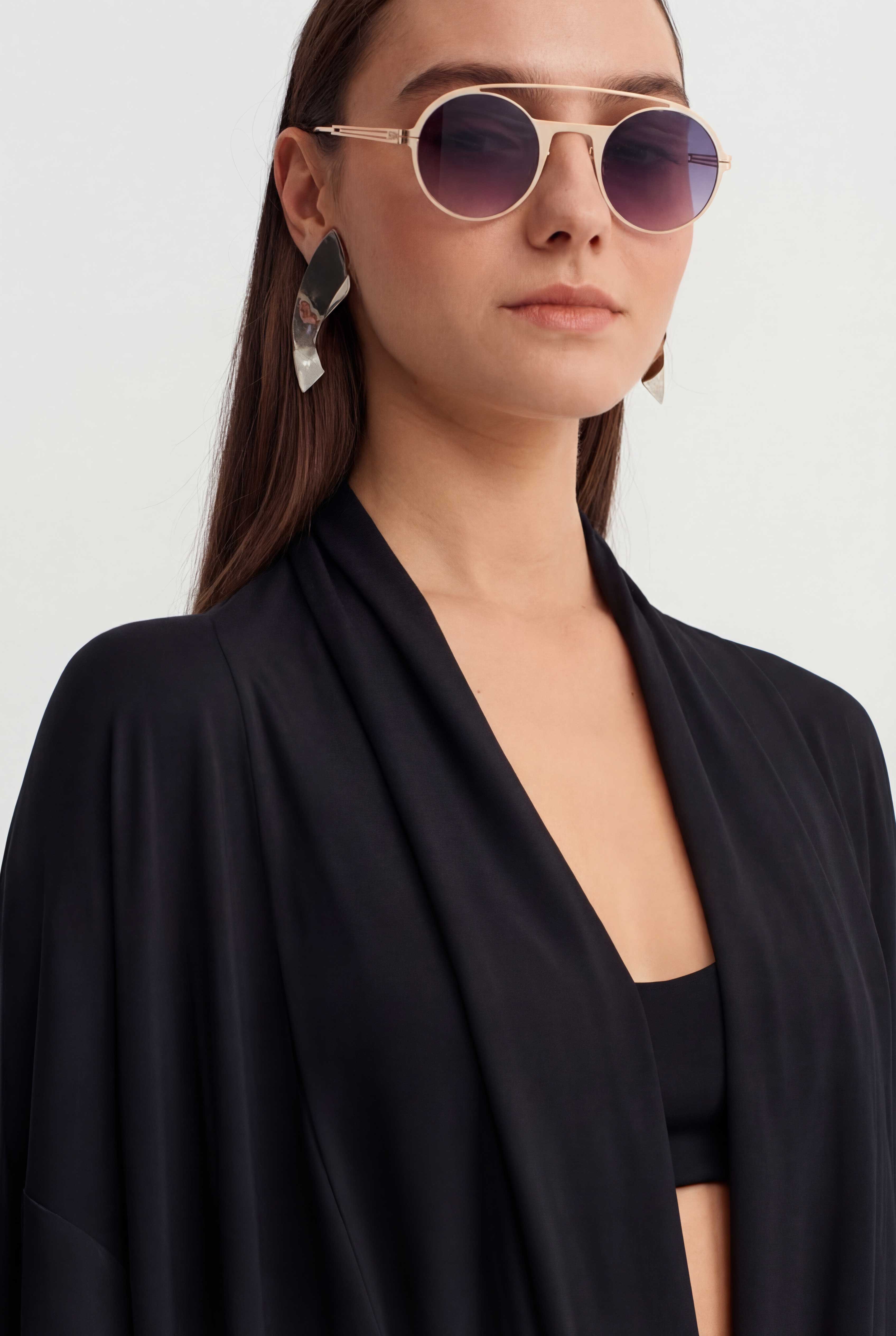 Black Draped Neck Long Dress-Y264014047