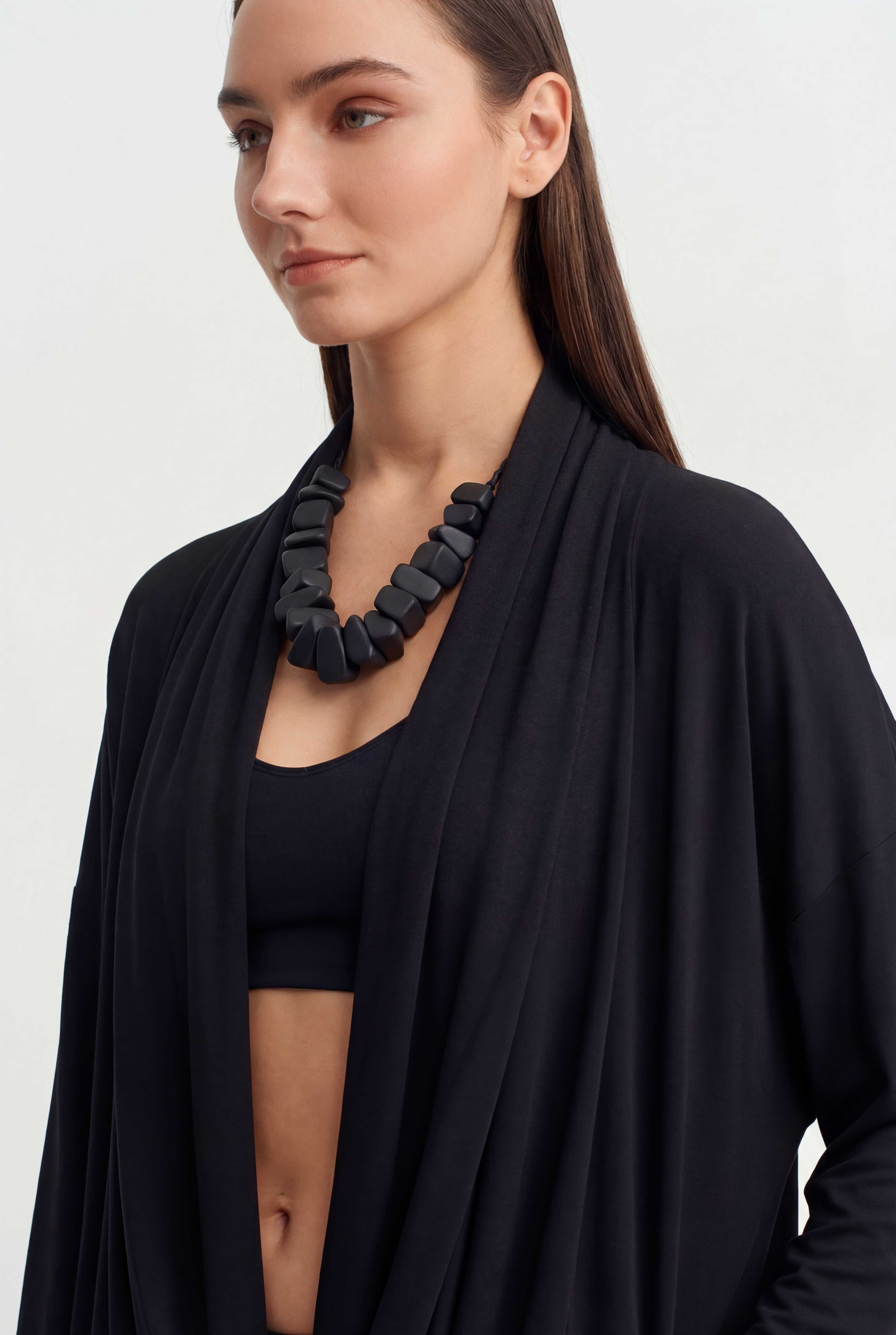 Black Draped Neck Long Dress-Y264014047