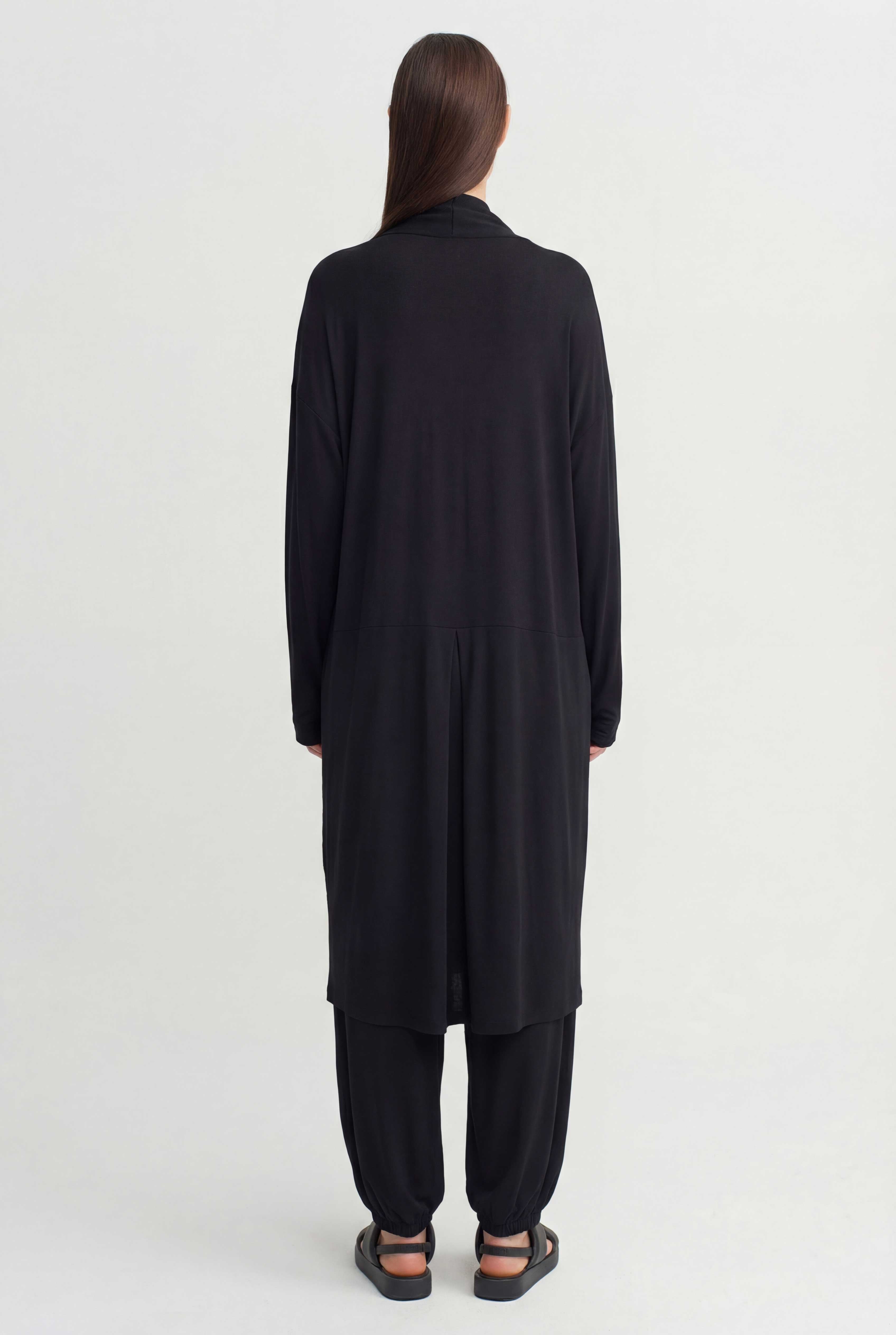 Black Draped Neck Long Dress-Y264014047