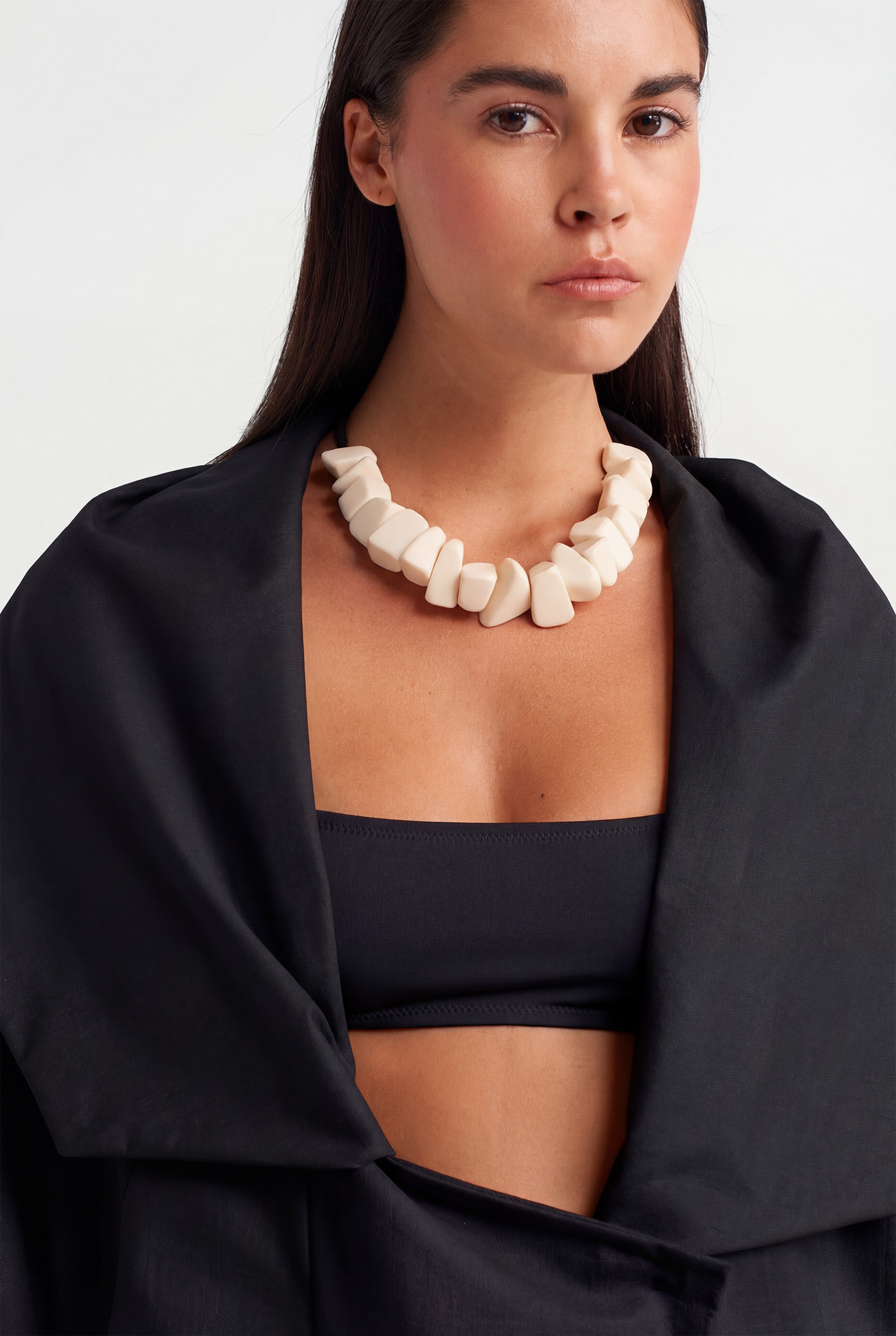 Black Sculptural Layered Collar Jacket-Y265015009