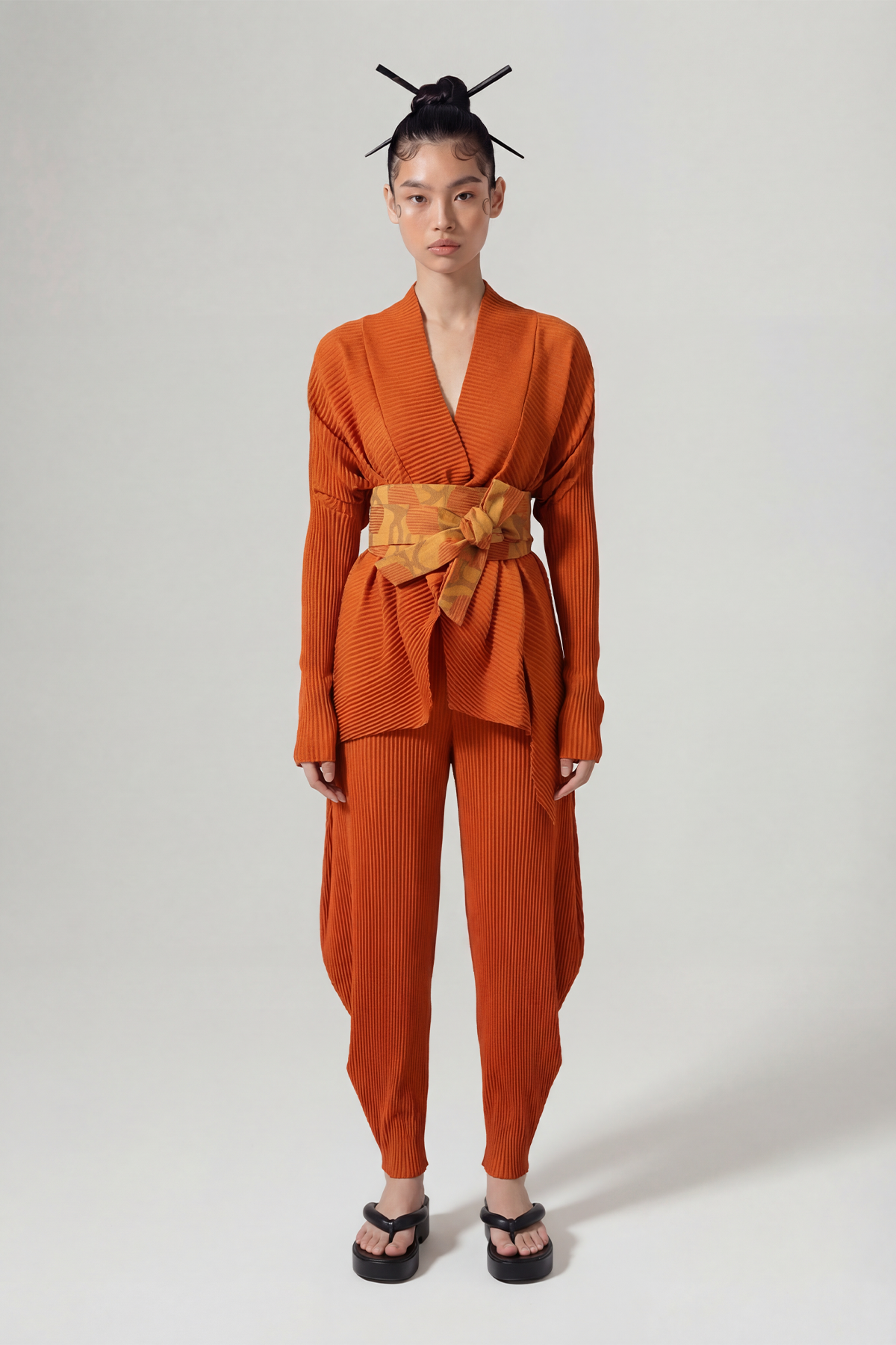 Bronze Patterned Fabric Belt-Y268018013