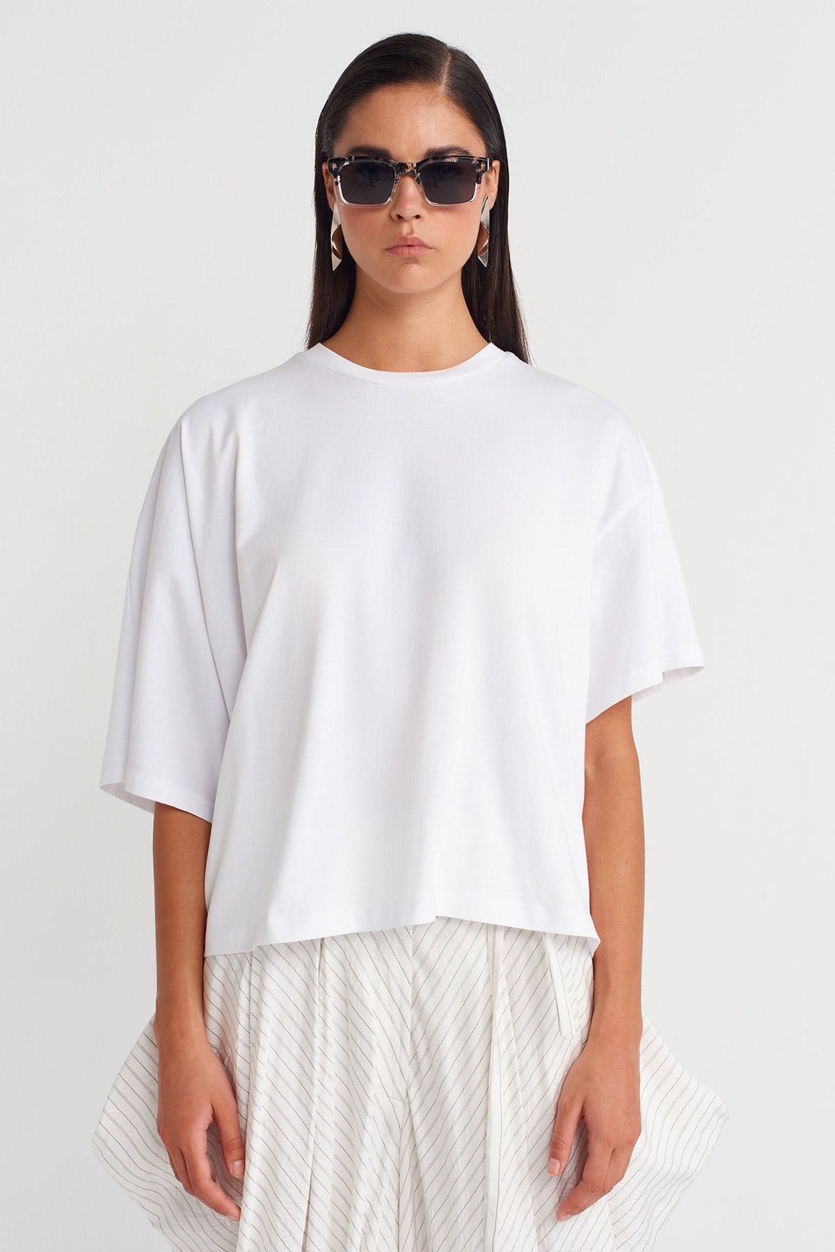 Off White Oversized Basic T-Shirt-Y261011023