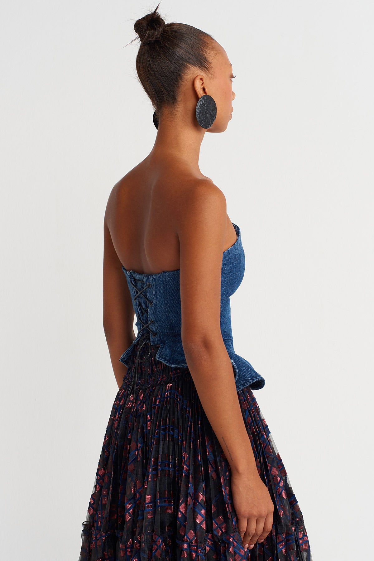 Indigo Denim Peplum Bustier-Y261011025