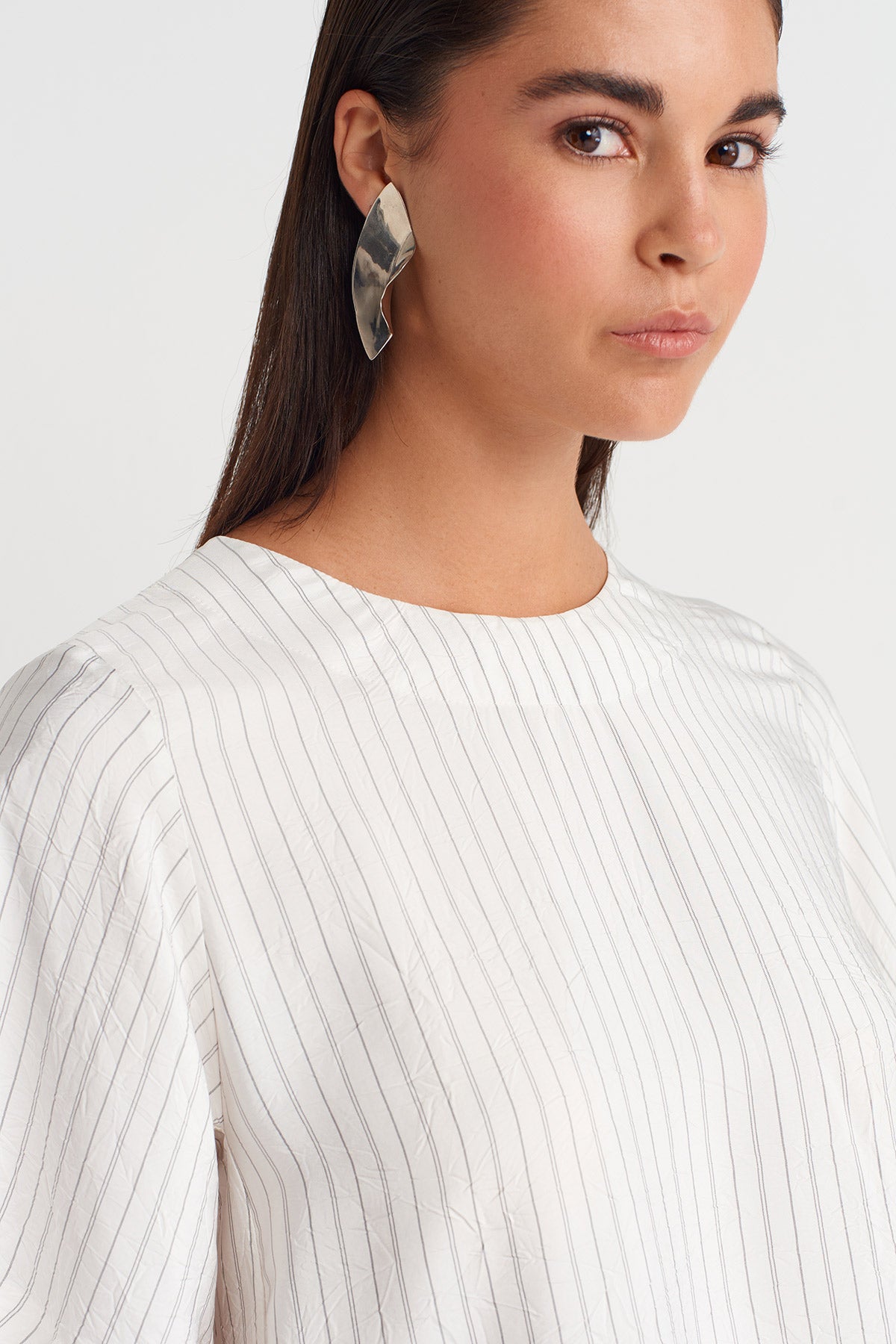 Ecru Fine-Striped Oversize Blouse-Y261011026