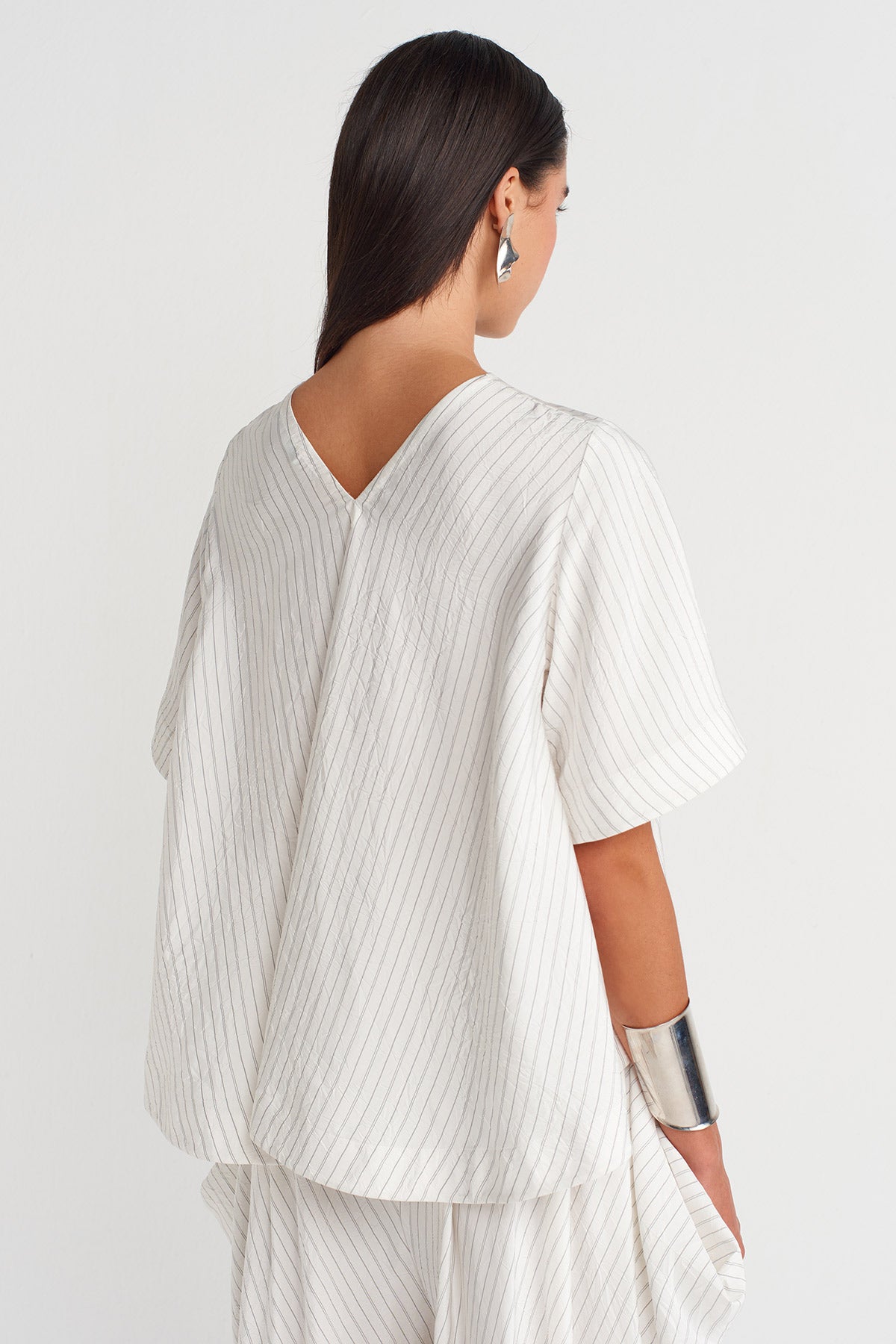 Ecru Fine-Striped Oversize Blouse-Y261011026