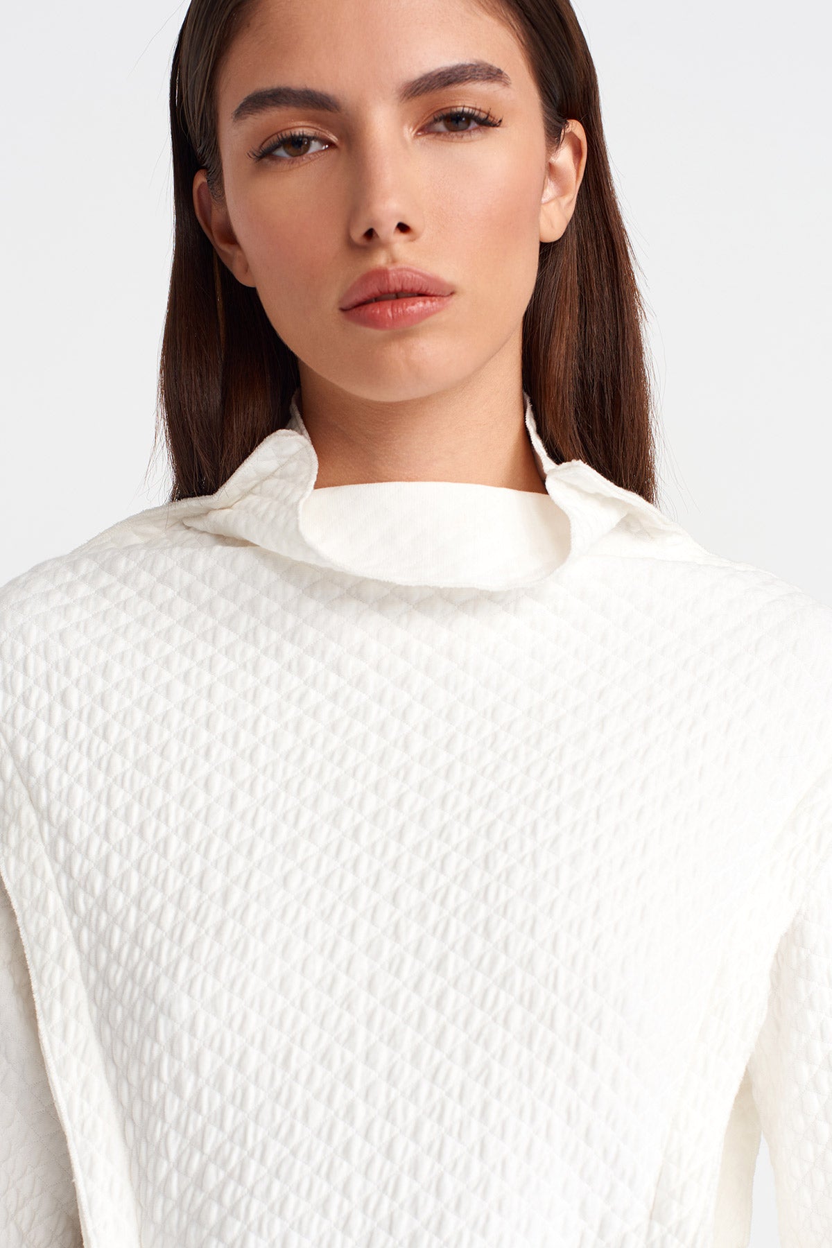 Off White Textured Blouse with Sculptural Form-Y261011037