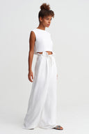 Off White Sleeveless Tonal Striped Blouse-Y261011063