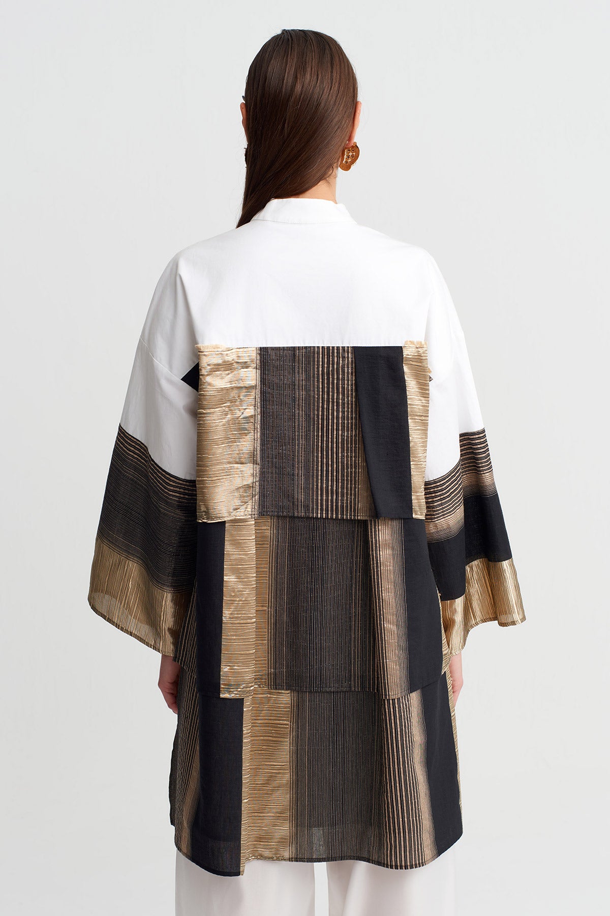 Black/Gold Patchwork Oversize Tunic Blouse-Y261011066