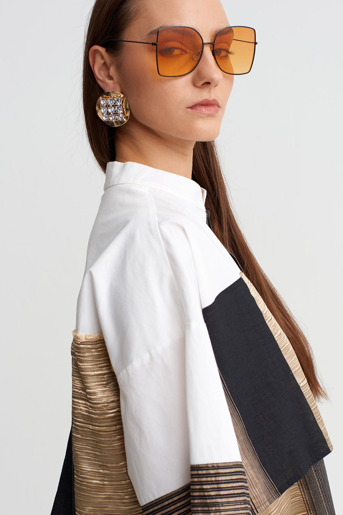 Black/Gold Patchwork Oversize Tunic Blouse-Y261011066