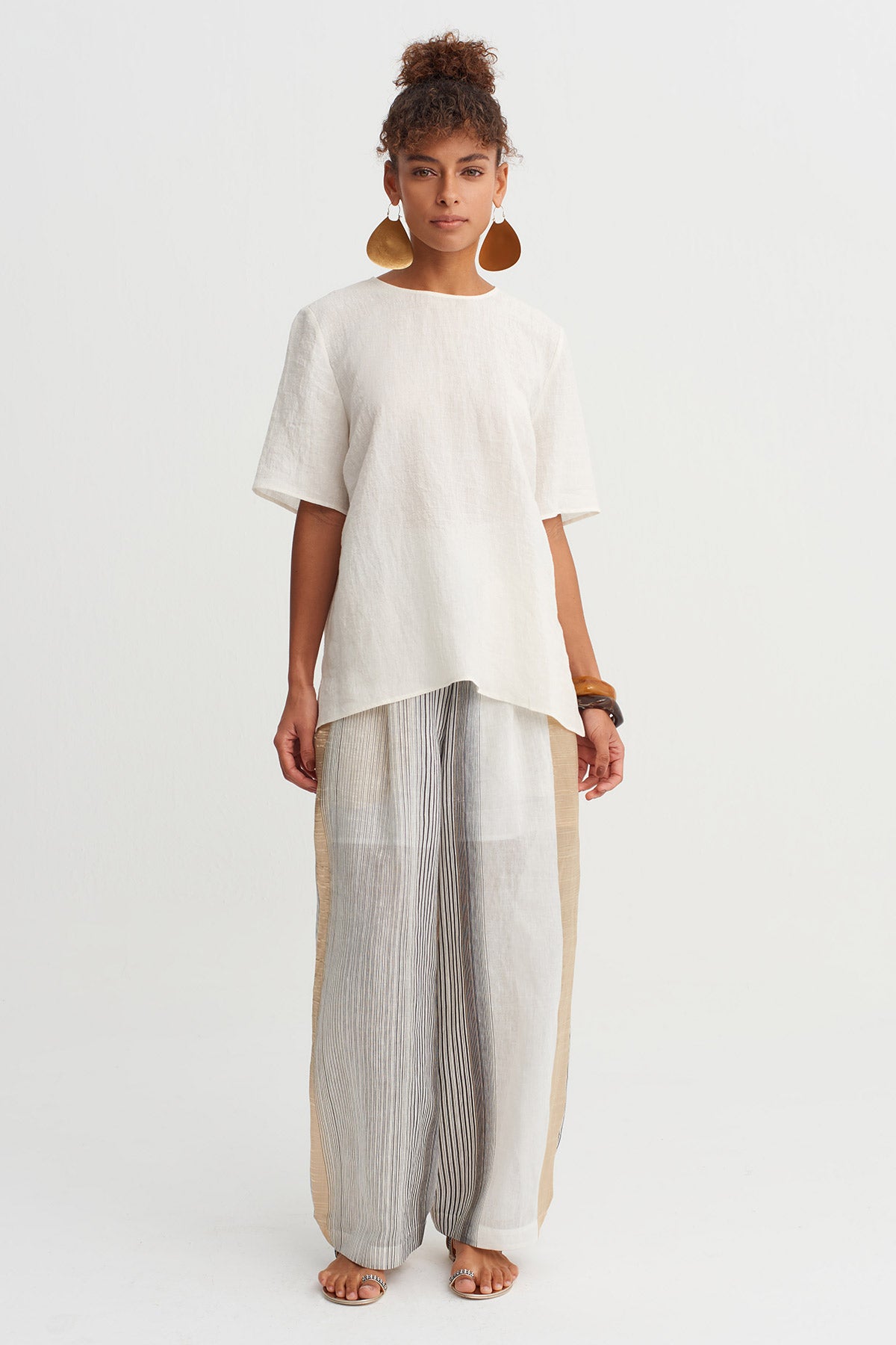 Ecru Natural Linen Oversized T-Shirt-Y261011067
