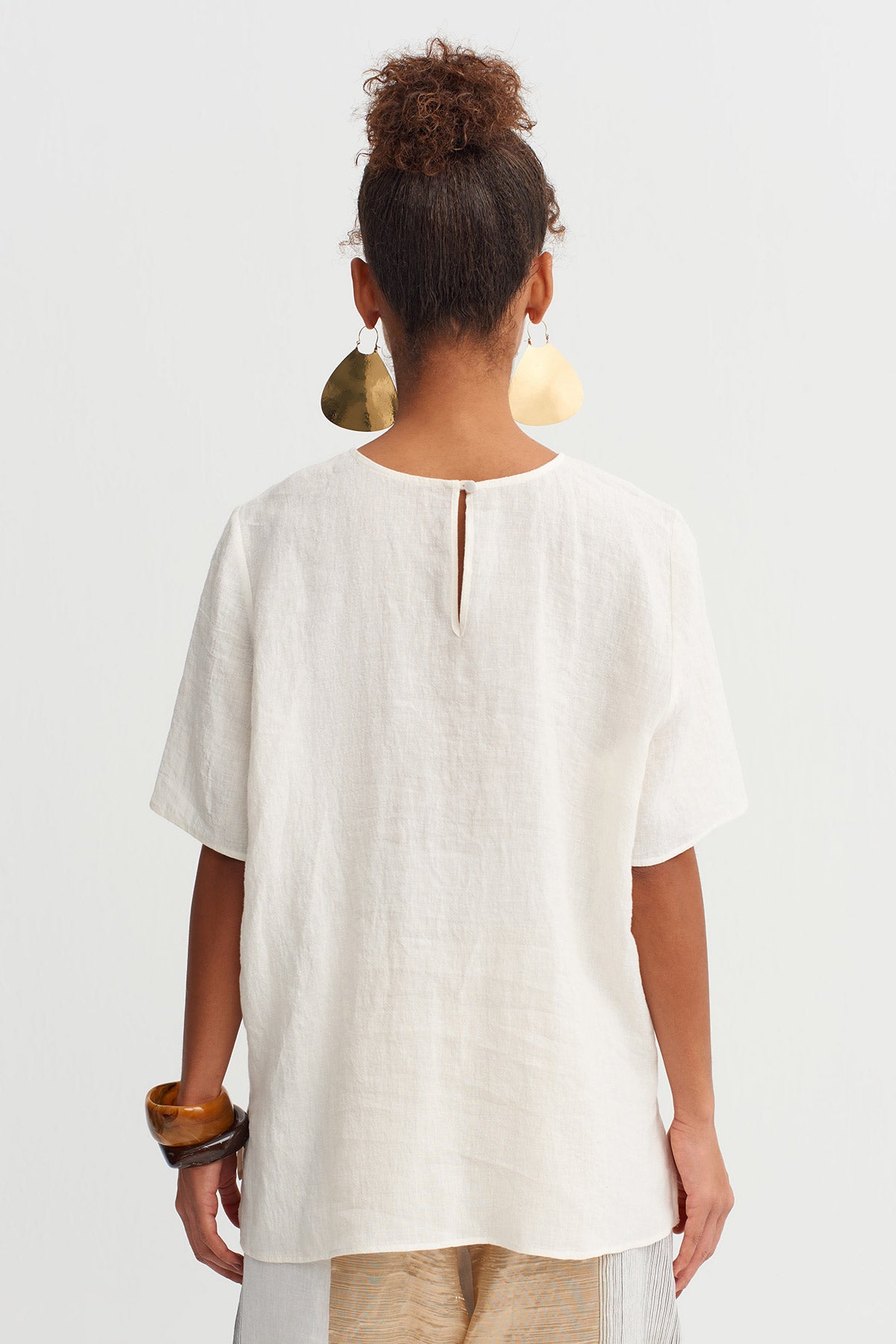 Ecru Natural Linen Oversized T-Shirt-Y261011067