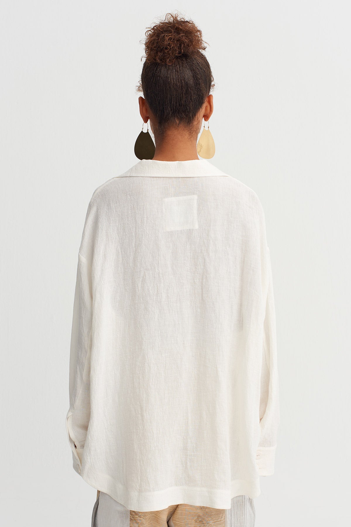 Ecru Natural Linen Button-Down Shirt-Y261011068