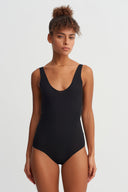 Black Layered Tulle U-Neck Bodysuit-Y261011073