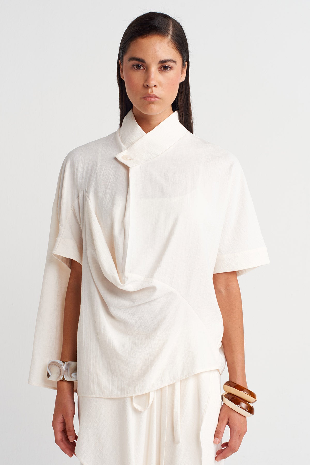 Mılk Asymmetric Draped Collar Blouse-Y261011018