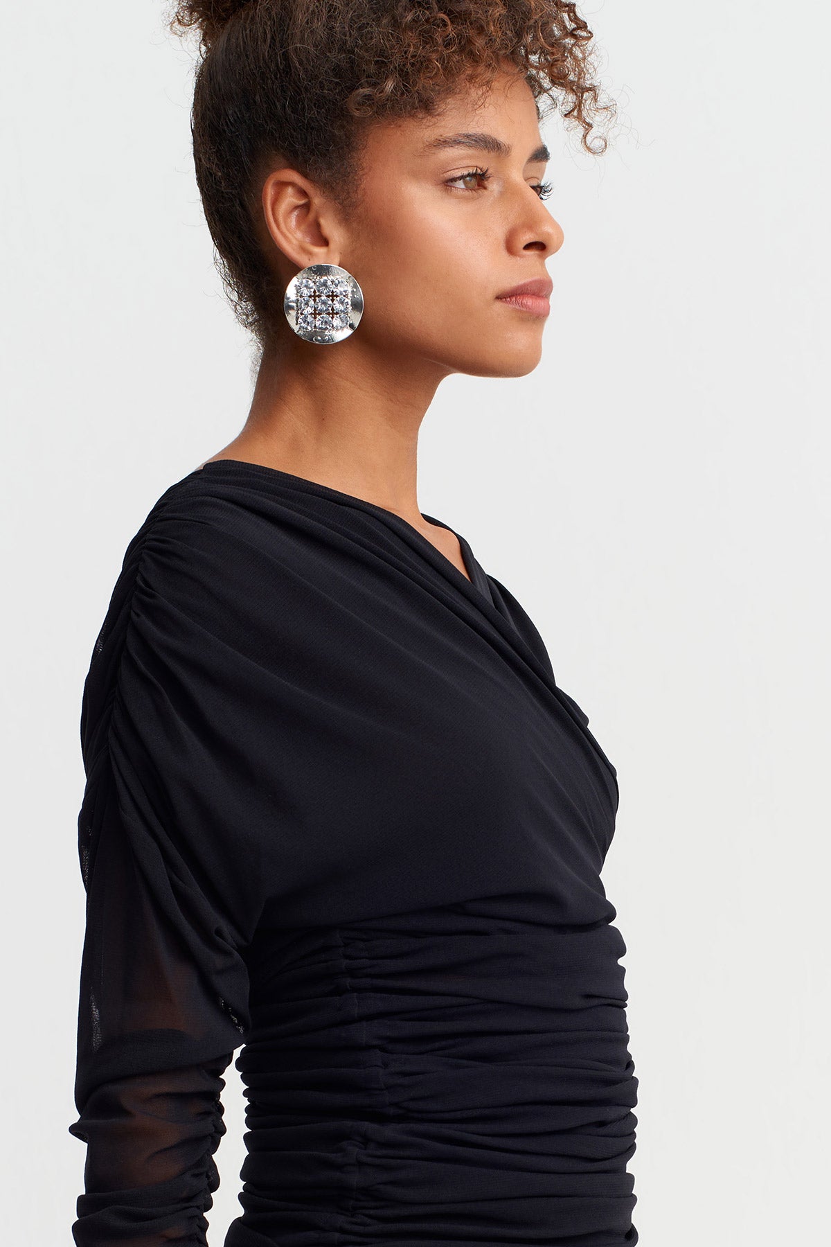 Black Draped Tulle Blouse-Y261011043