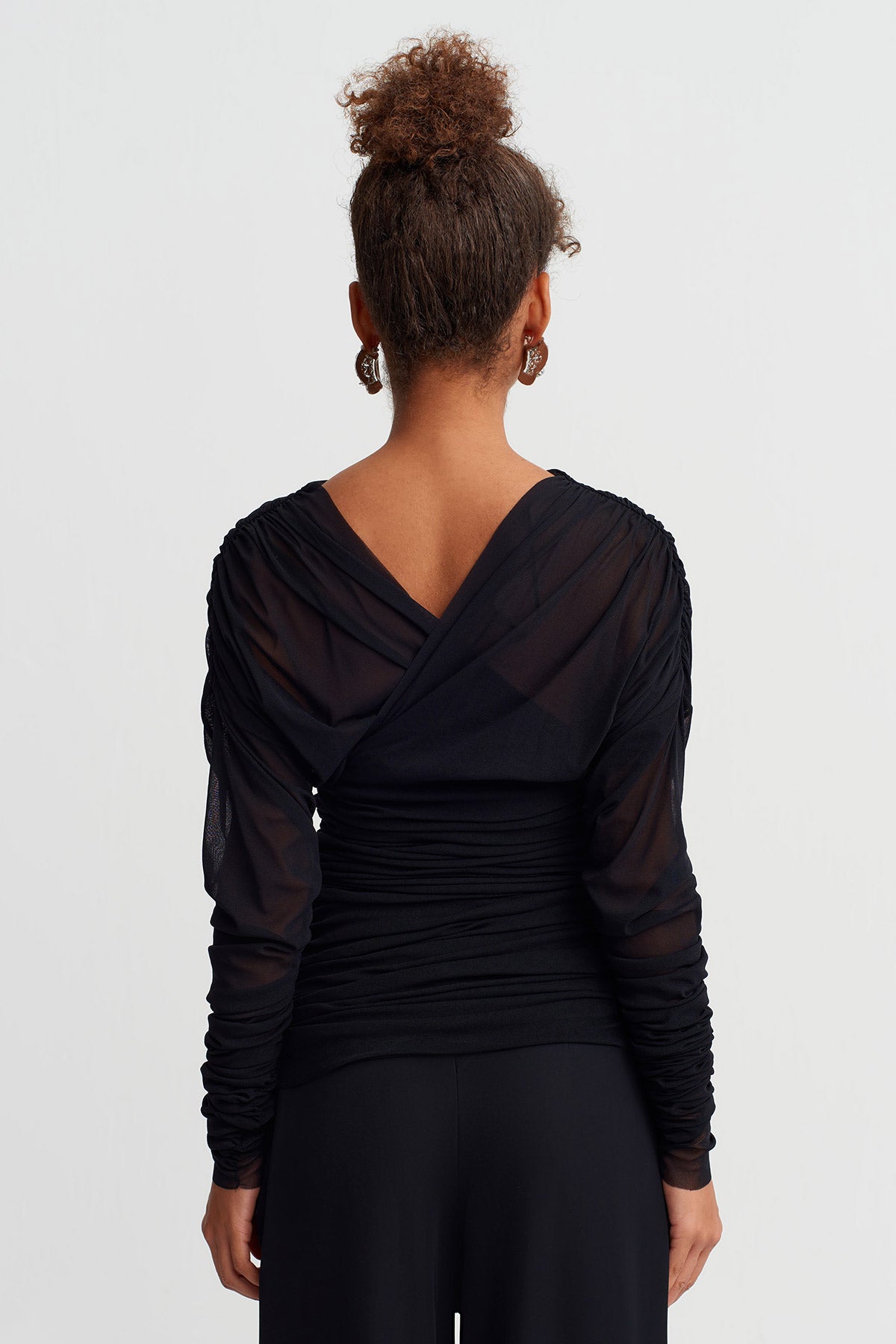 Black Draped Tulle Blouse-Y261011043