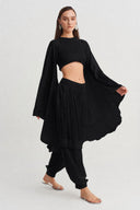 Black Pelerin Kollu Saten Crop Bluz-Y261011102