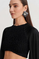 Black Pelerin Kollu Saten Crop Bluz-Y261011102