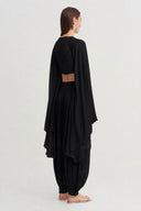 Black Pelerin Kollu Saten Crop Bluz-Y261011102