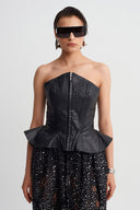 Black Faux Leather Corset Top-Y261011123
