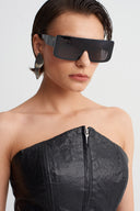 Black Faux Leather Corset Top-Y261011123