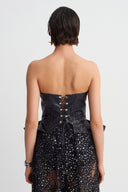 Black Faux Leather Corset Top-Y261011123